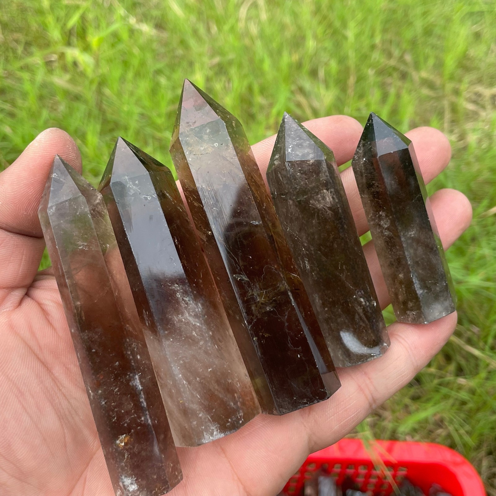 5pcs Natural smoky quartz obelisk crystal wand point healing 45-85mm