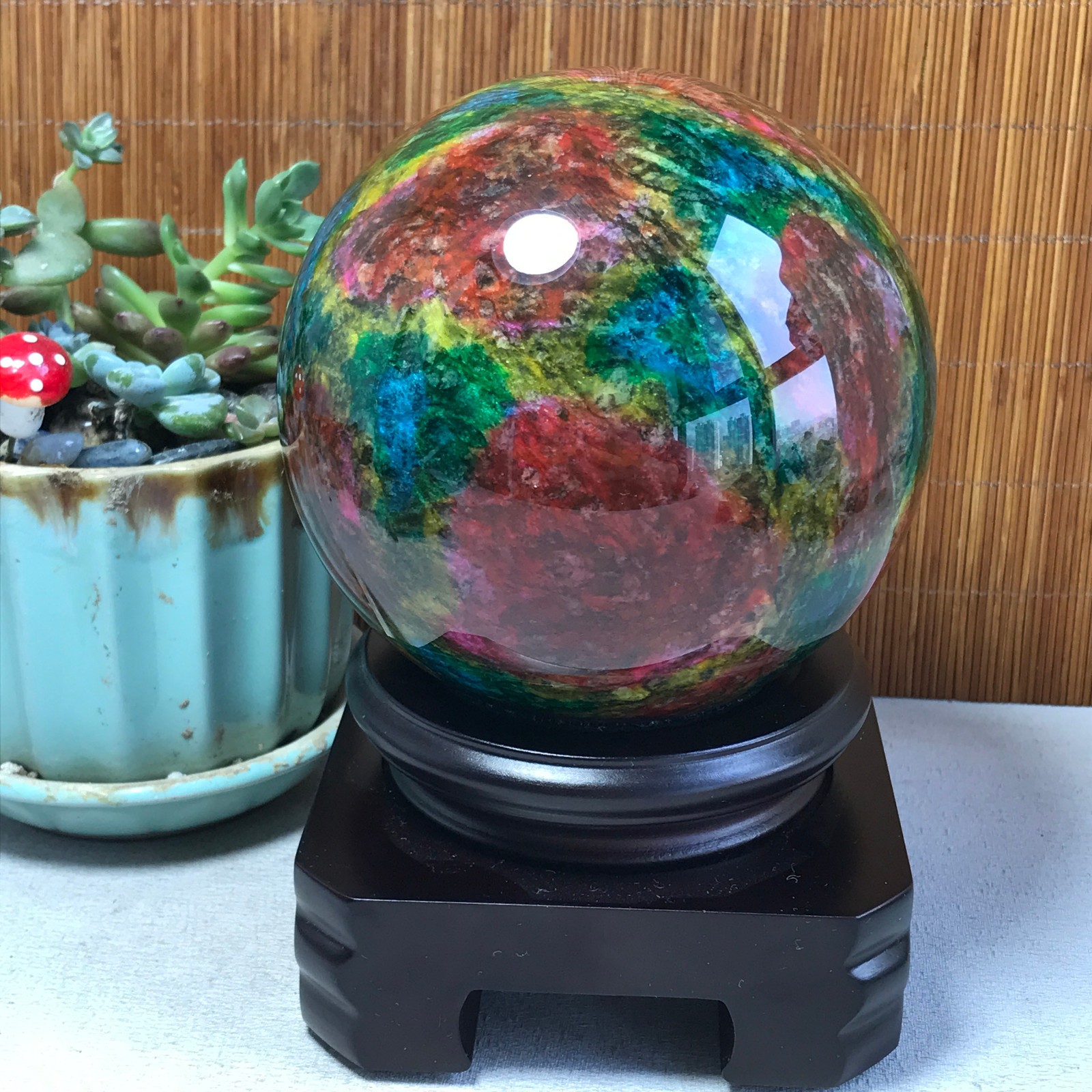Natural “Seven Colors Jade” sphere Ball -Taiwan China 1.85kg Base Random A5809