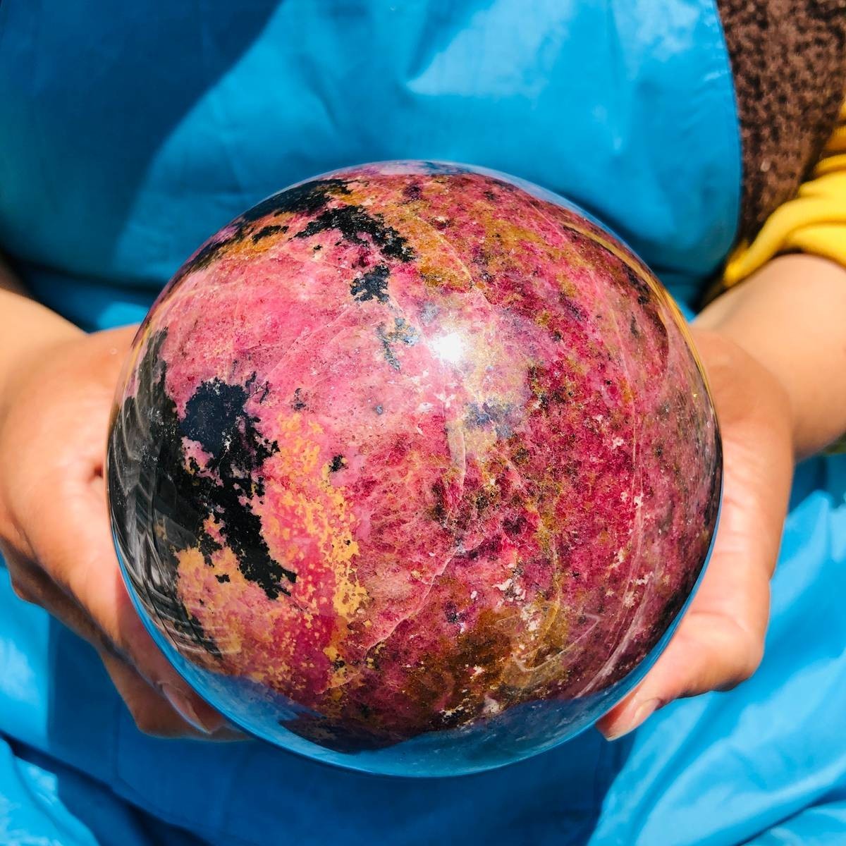 6.77LB Natural Rhodonite Crystal Sphere Pink Black Healing Gem Stone 4792