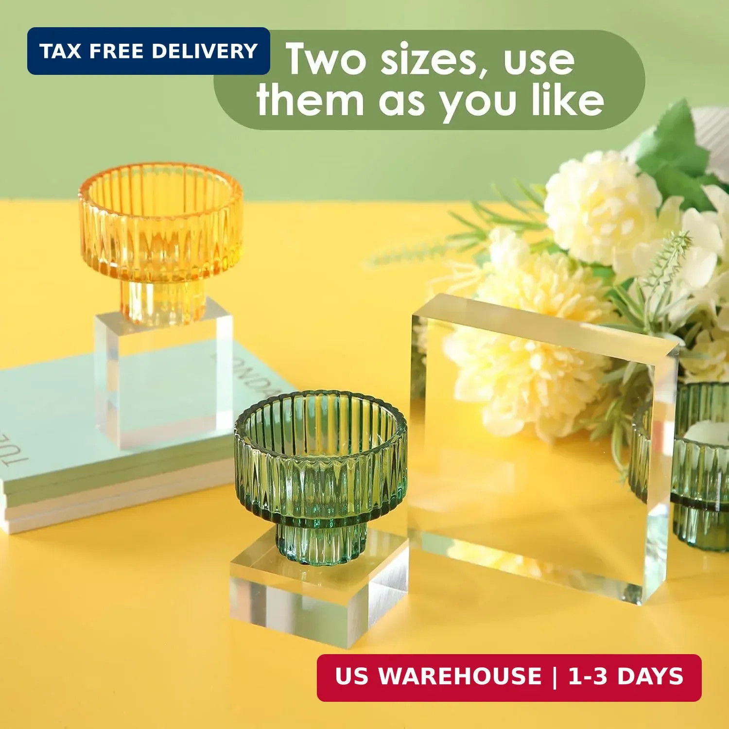 8 Pieces Acrylic Display Block 2 x 2 x 1 Inch, 4 x 4 x 1 Inch Clear Poli