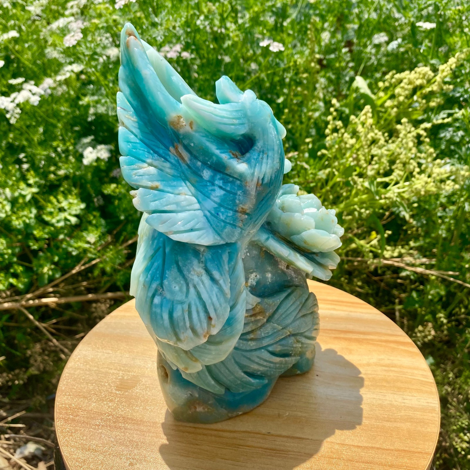 6.17LB Natural Blue Vein Stone Phoenix Carving, Home Decoration