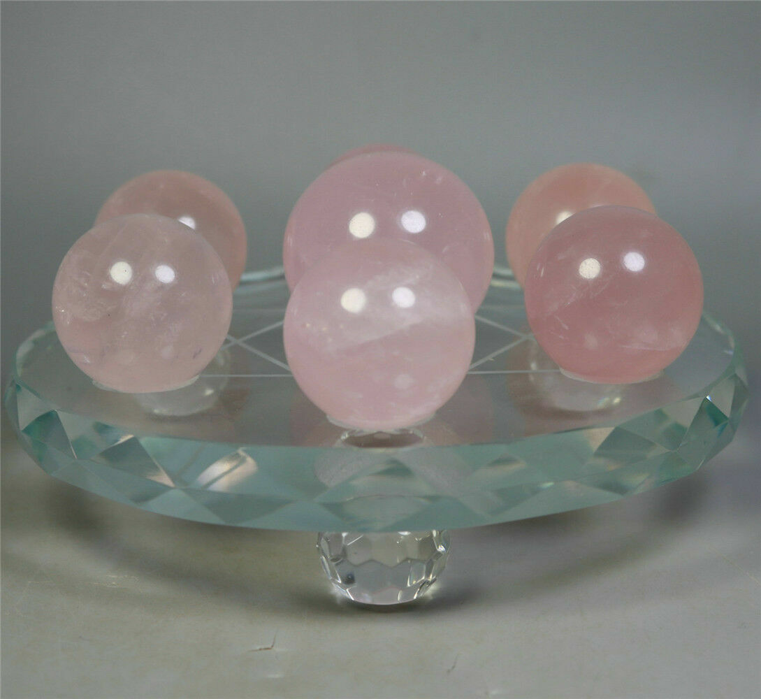 Seven Star Rose Quartz Crystal Sphere Ball Rock Chakra Healing+120mm stand