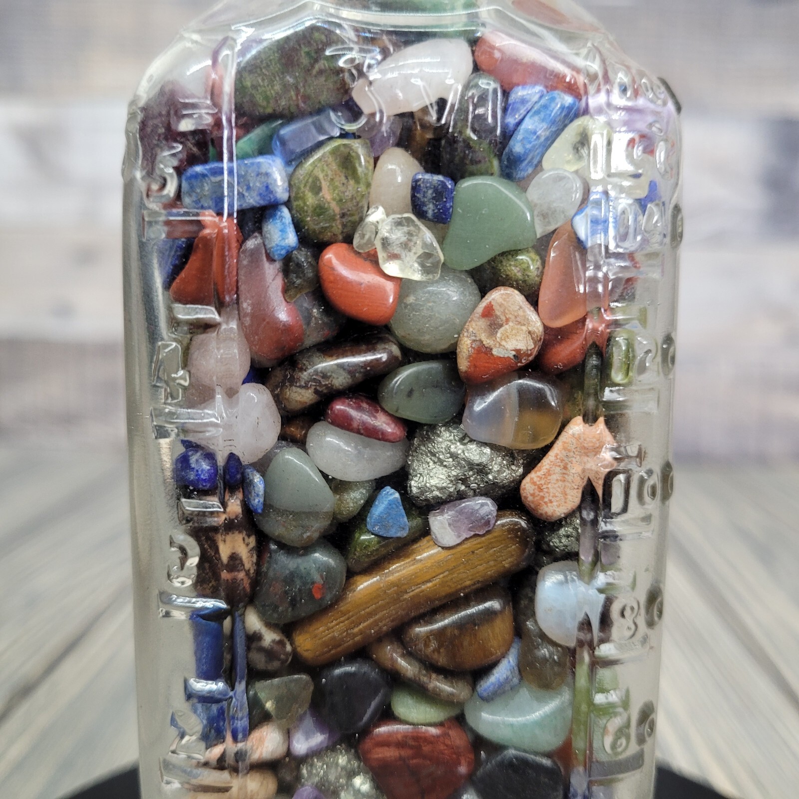 12oz Mixed Crystals in Vintage Apothecary Glass Medicine Bottle Jar Rock Tumbles
