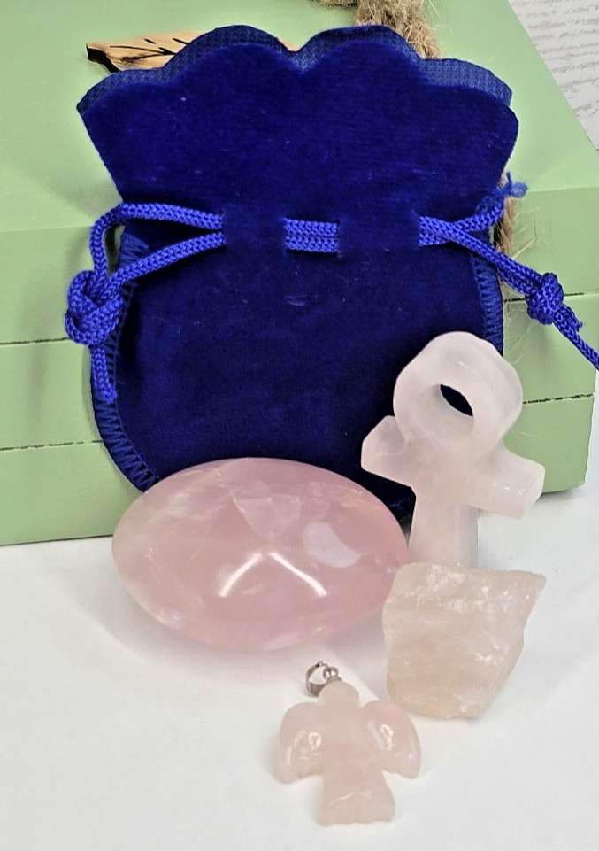 Rose Quartz Crystal Set Self Care Gift Calm Anxiety Relief Stones Bundle