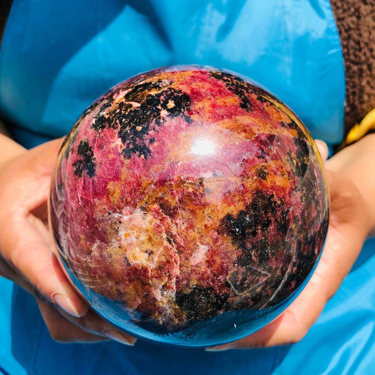 6.35LB Natural Rhodonite Crystal Sphere Pink Black Healing Gem Stone 4800