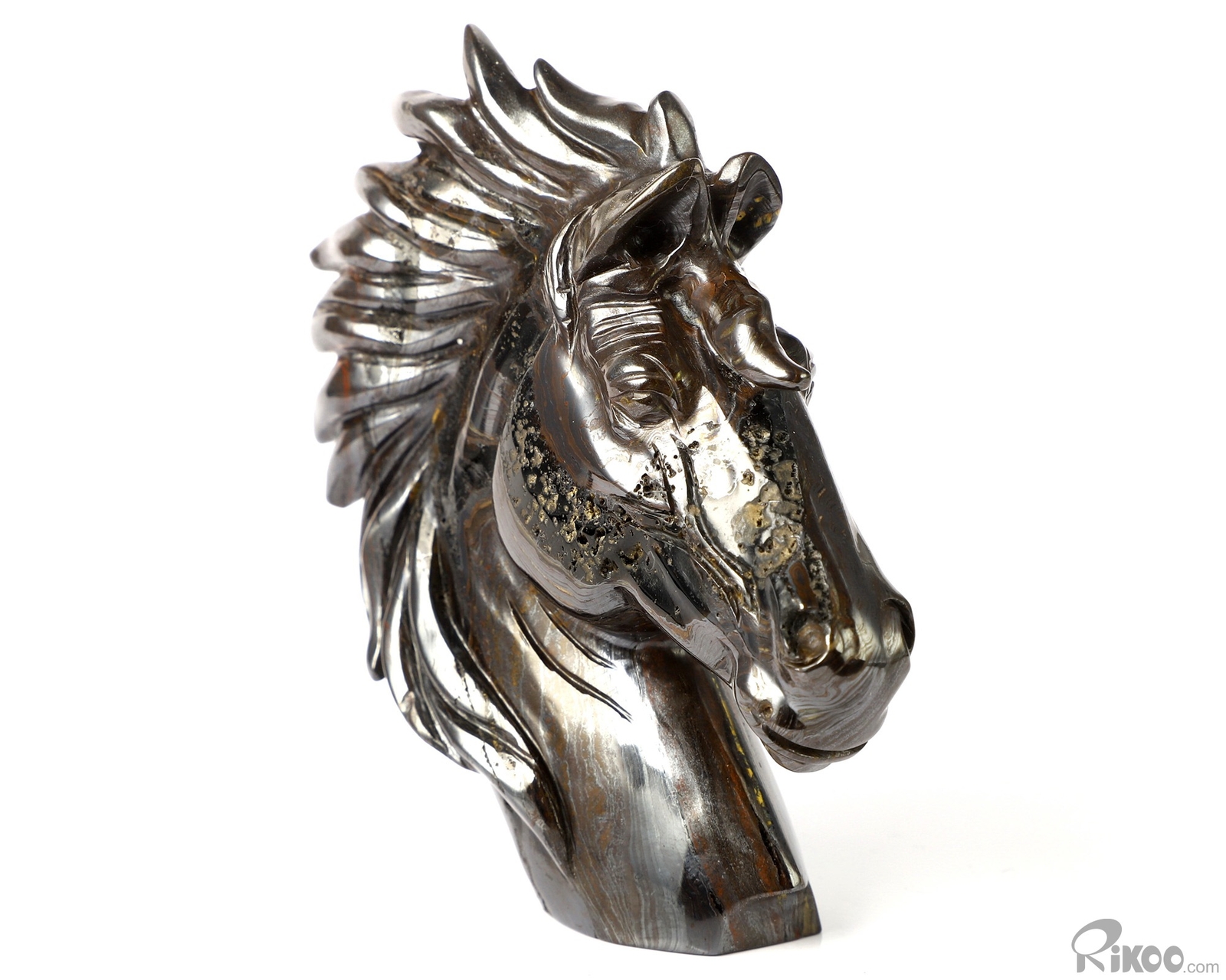 3.7″ Gold Tiger Iron Eye Hand Carved Crystal Horse Sculpture, Healing