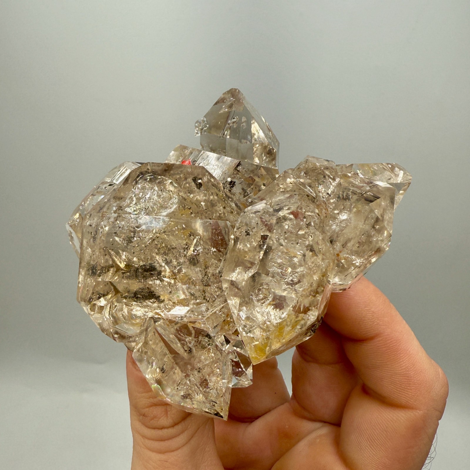320 g Enhydro Herkimer Diamond Gem Cluster w/ Moving Bubble, Smoky Phantoms