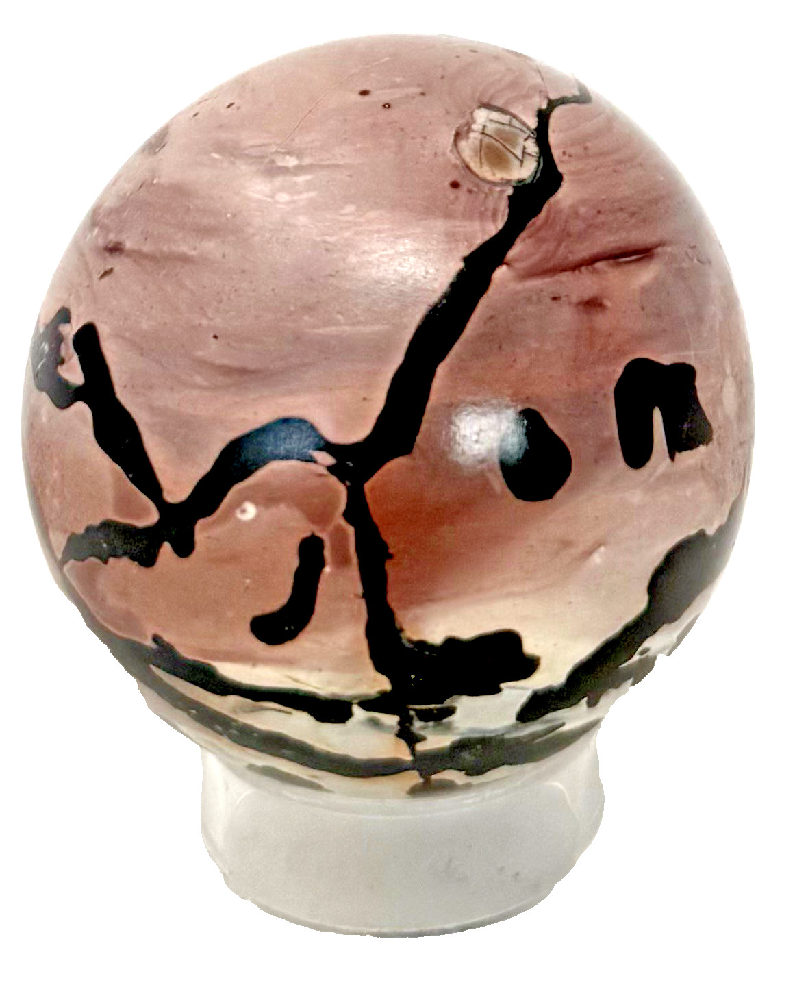 220g Prettiest PICTURE JASPER Crystal Sphere Pink & Yellow Oil Painting W/Holder