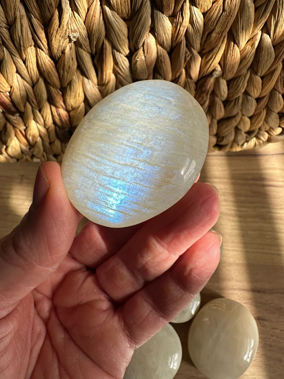 Natural Rainbow Moonstone Crystal Palm Stone Tumbled Stone Home Decor Gift