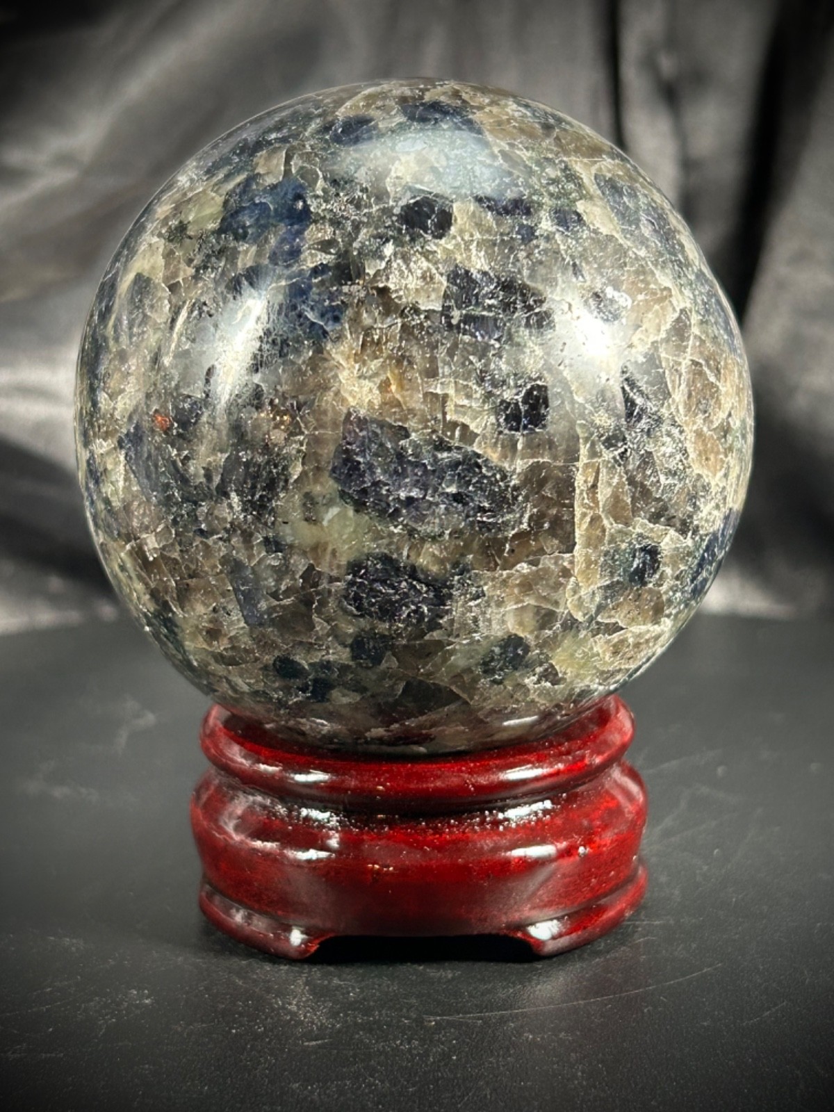 Perfectly Imperfect SALE 3.06″ Iolite Sphere With Wood Stand (SEE DETAILS)