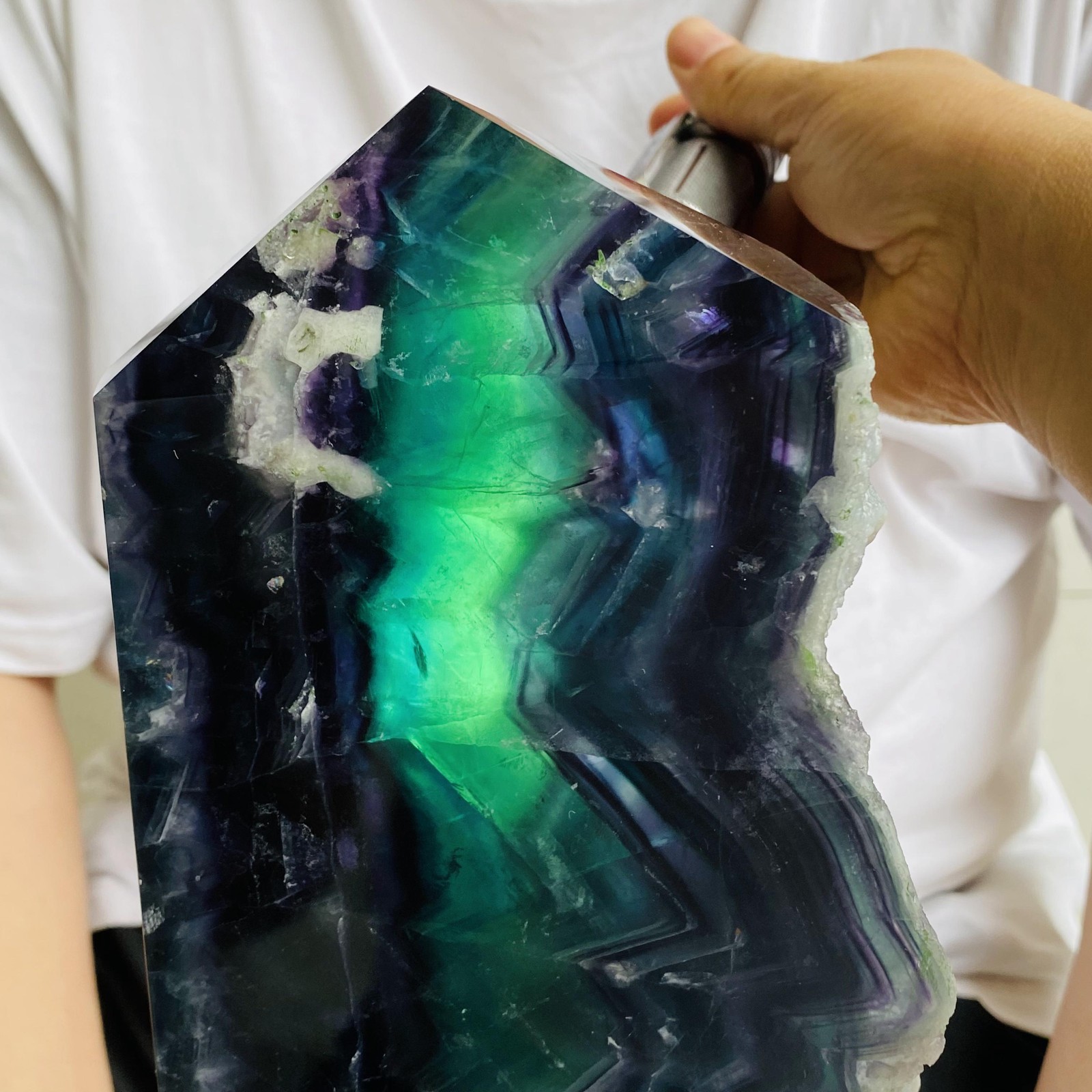 Natural Fluorite Obelisk Quartz Crystal Healing Reiki Wand Tower Point 4880g