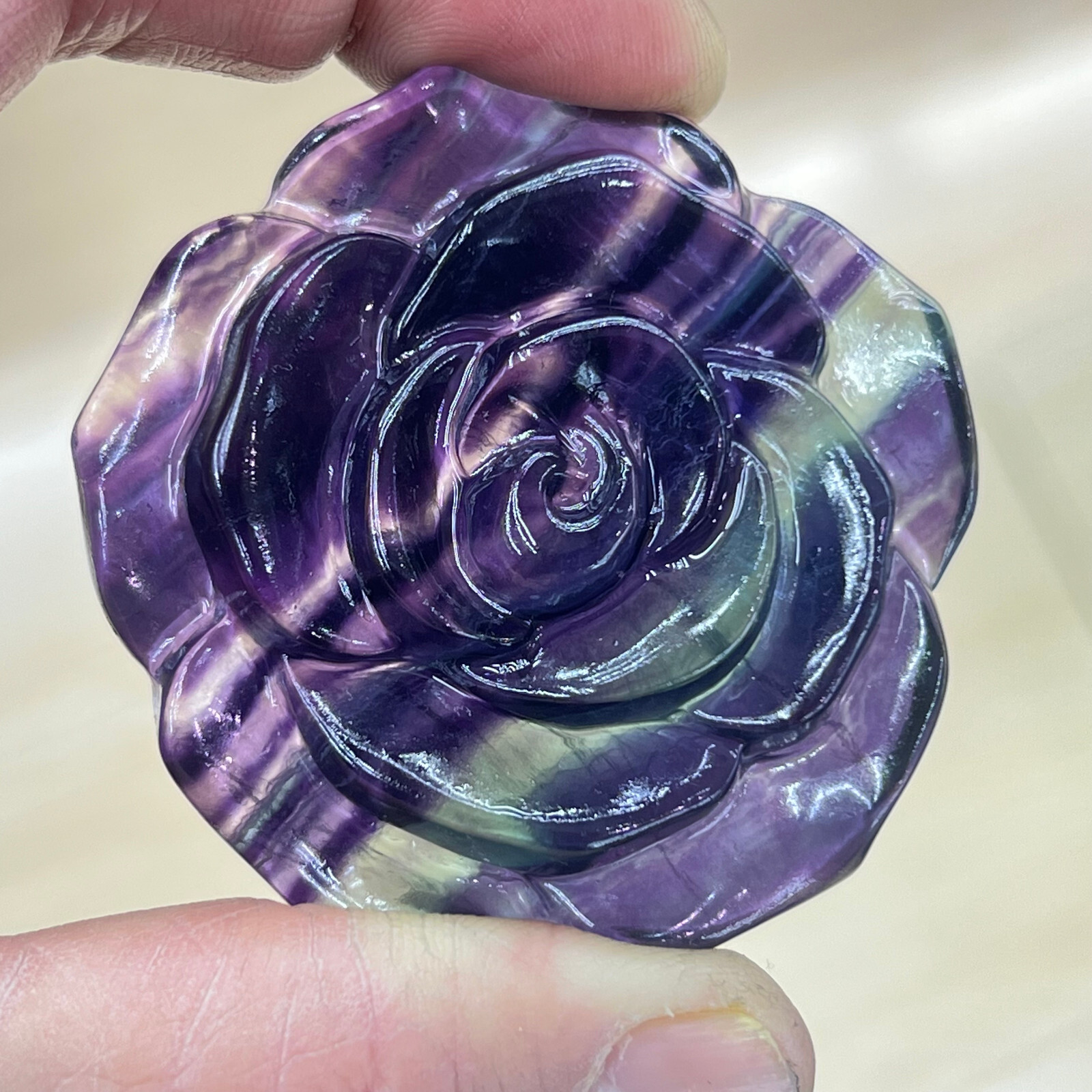 2″+Natural Colorful fluor Quartz Hand Carved flower skull Crystal Healing 1pc