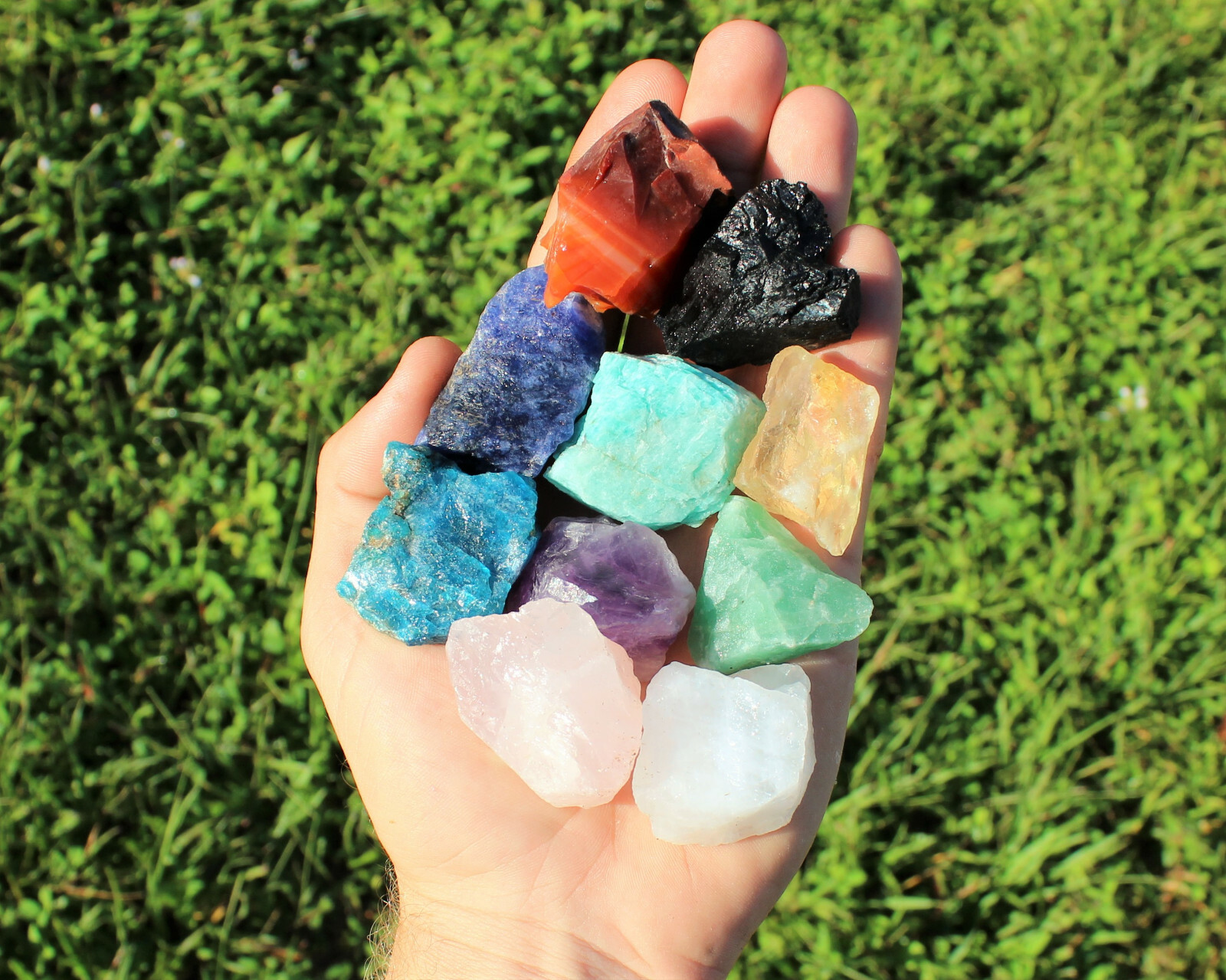 Beginners Crystal Kit 10 pcs in Velvet Pouch: Most Popular Rough Crystals LARGE