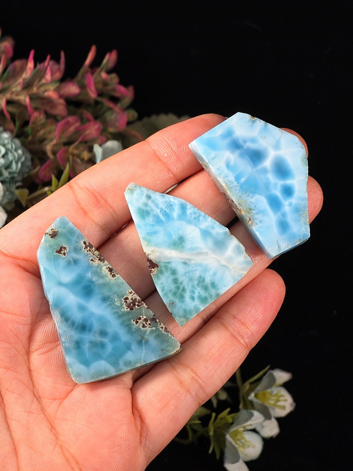 58G AAA LARIMAR SLAB LOT 3PCS – DOMINICAN REPUBLIC AQUAMARINE CRYSTAL AUTHENTIC