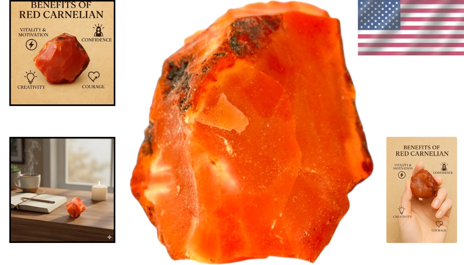 Large 1.25-2.0” Natural Red Carnelian Raw Stone – Healing Crystal for Creativity