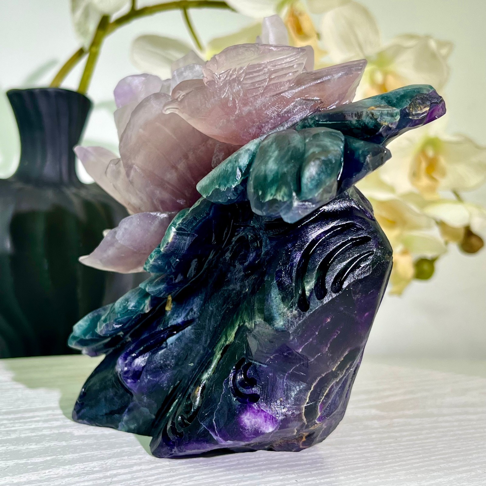5.57LB Natural fluorite quartz products, hand carved and polished spiritual orn