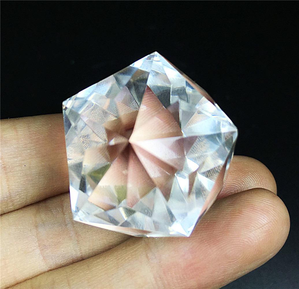 60 Sides Natural Clear Quartz Crystal Sphere Point Geometric Figurine Gemstone