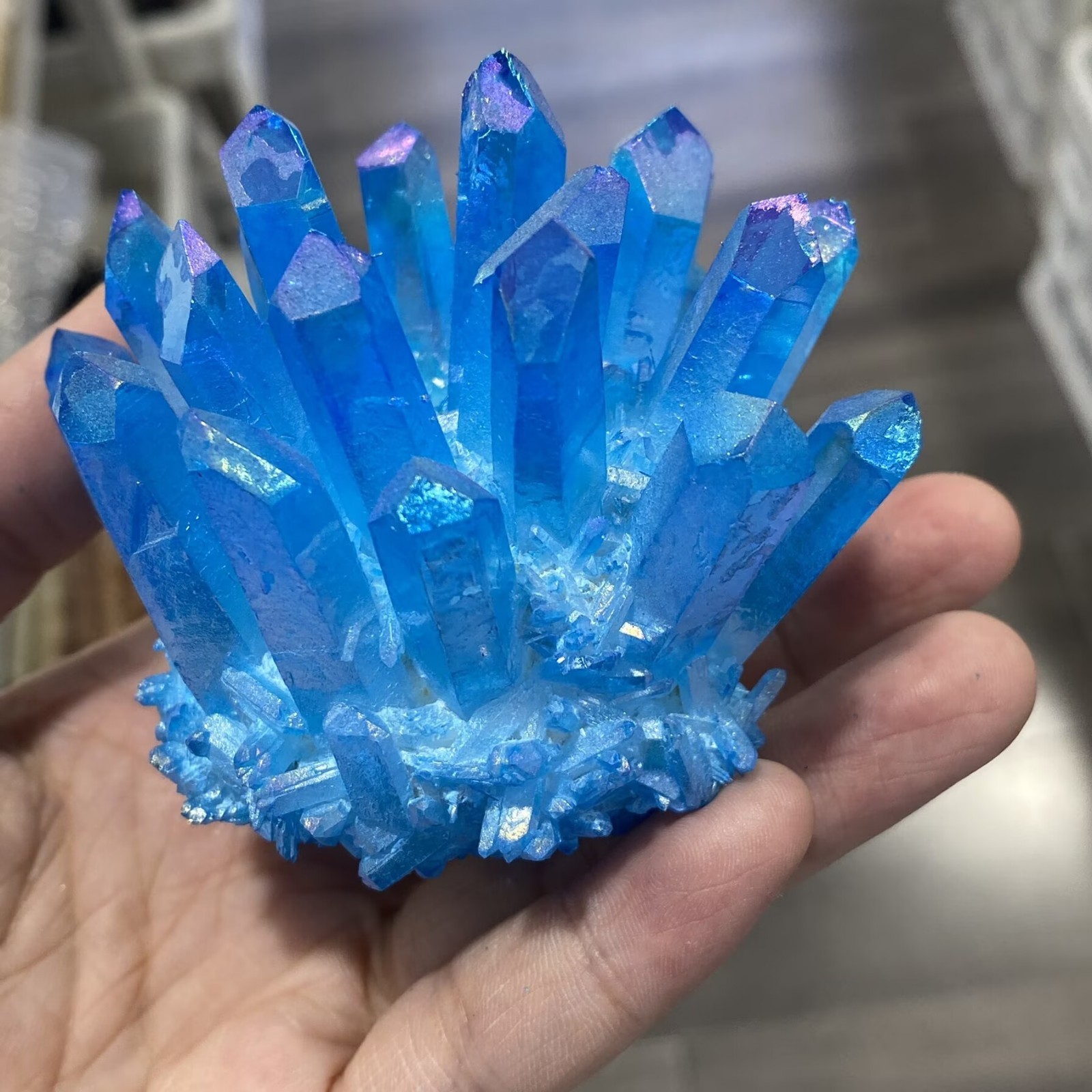 Electroplate blue Quartz Crystal Cluster Mineral Specimen Healing 300g+ 1pc