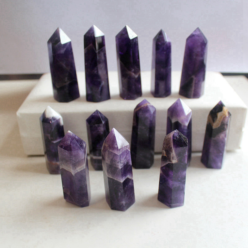 50-60mm Natural Dreamy Amethyst Quartz Crystal Obelisk Wand Tower Point Healing