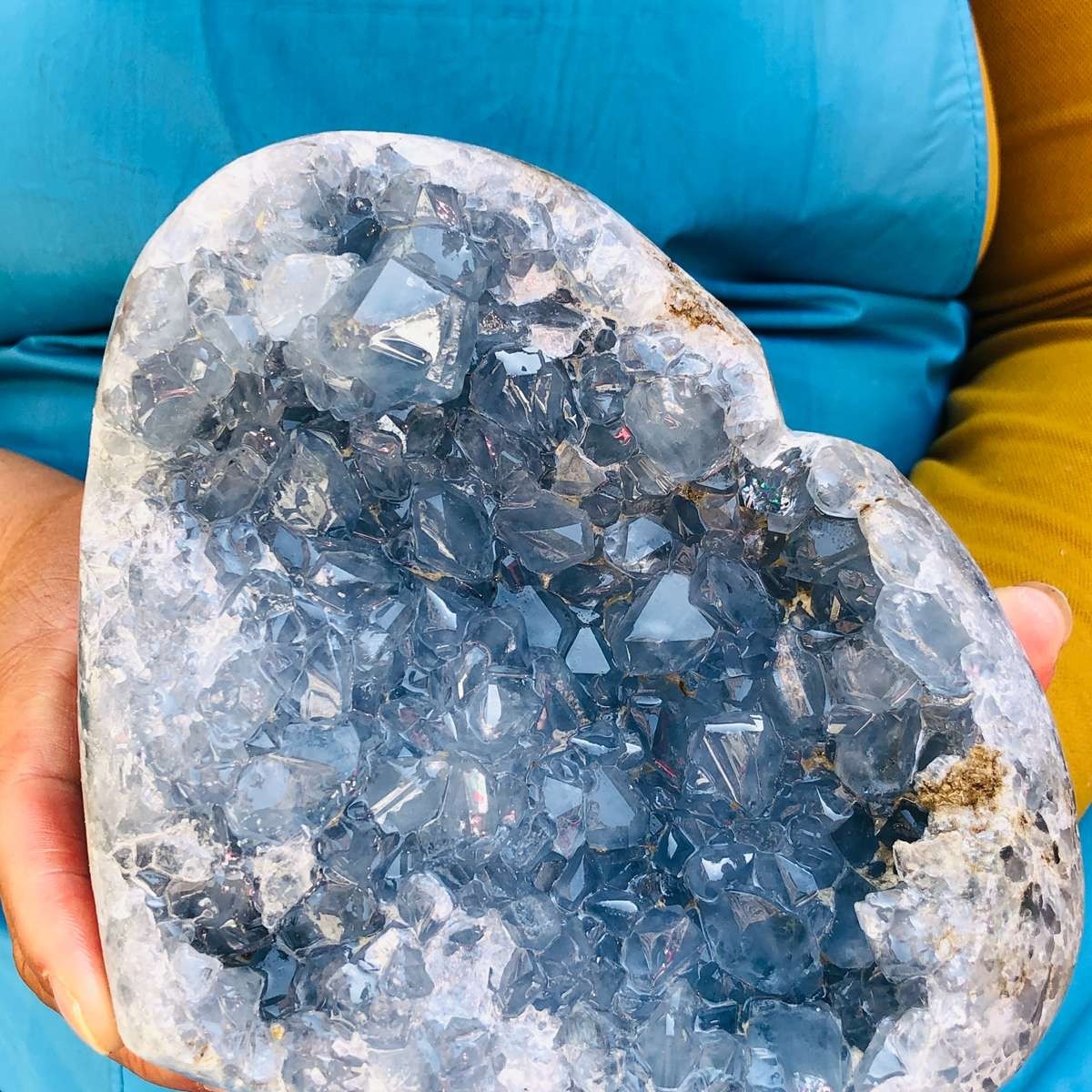 5LB Natural Blue Celestite Geode heart-shaped Crystal Cluster Specime Healing