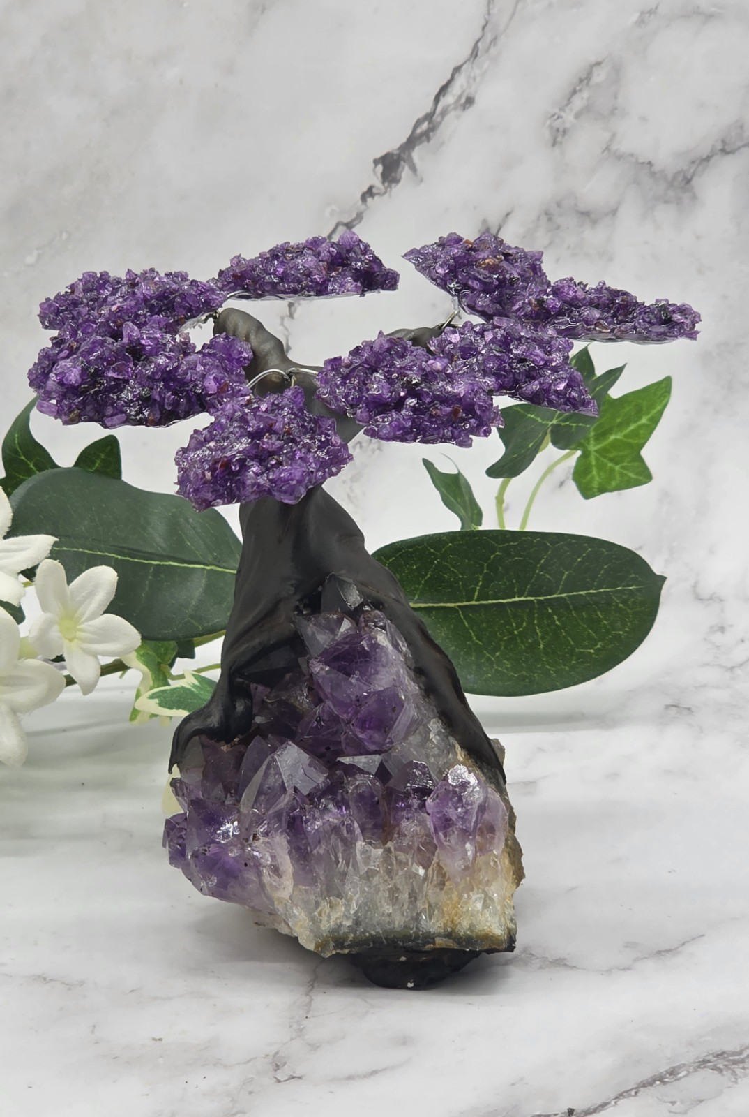 Amethyst Cluster Geode Sculpture Natural Amethyst Bonsai Money Tree Handcrafted