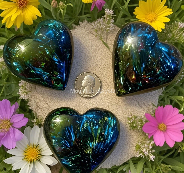 Natural Arfvedsonite Stone Heart Black Flashy Crystal Home Decor Healing Gifts