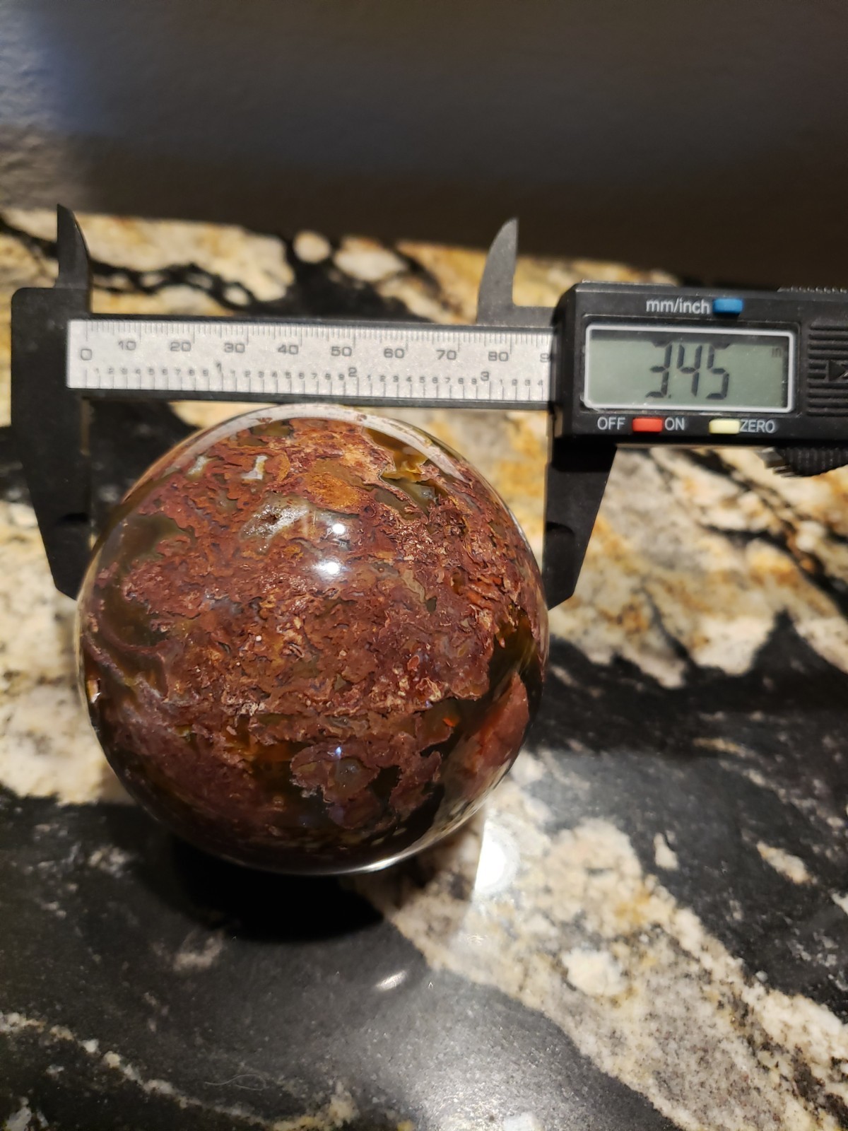 3.45″ Natural Red Moss Agate Quartz Crystal Mineral Sphere Ball Orb, 920g