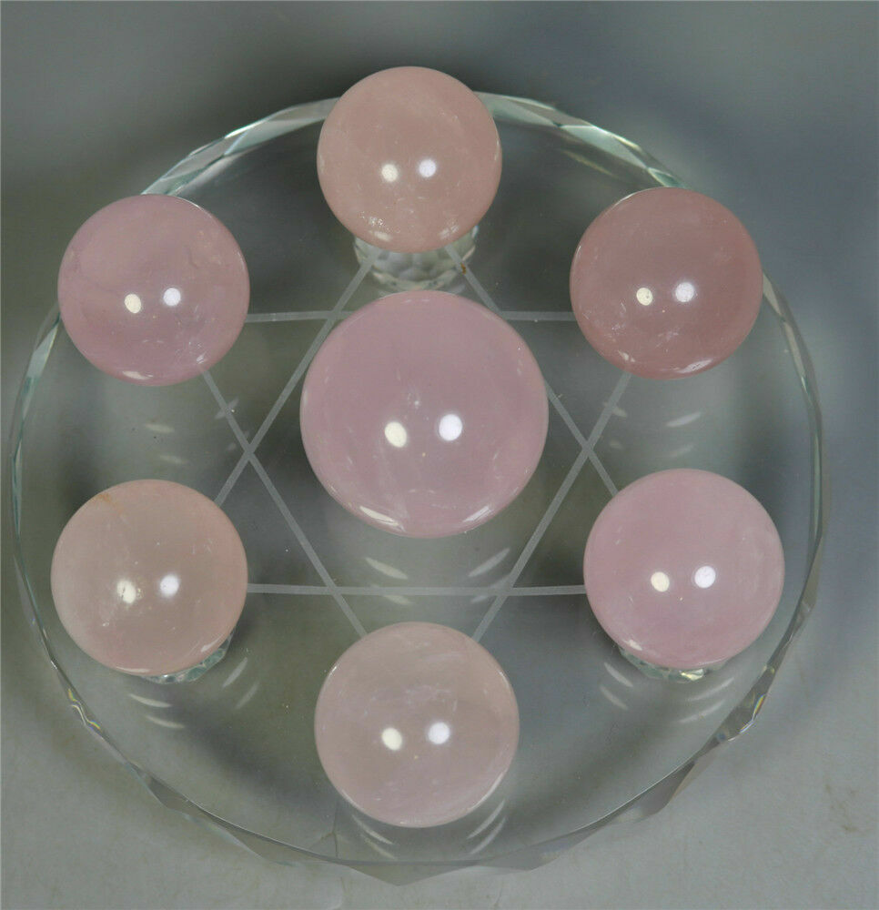 Seven Star Rose Quartz Crystal Sphere Ball Rock Chakra Healing+120mm stand