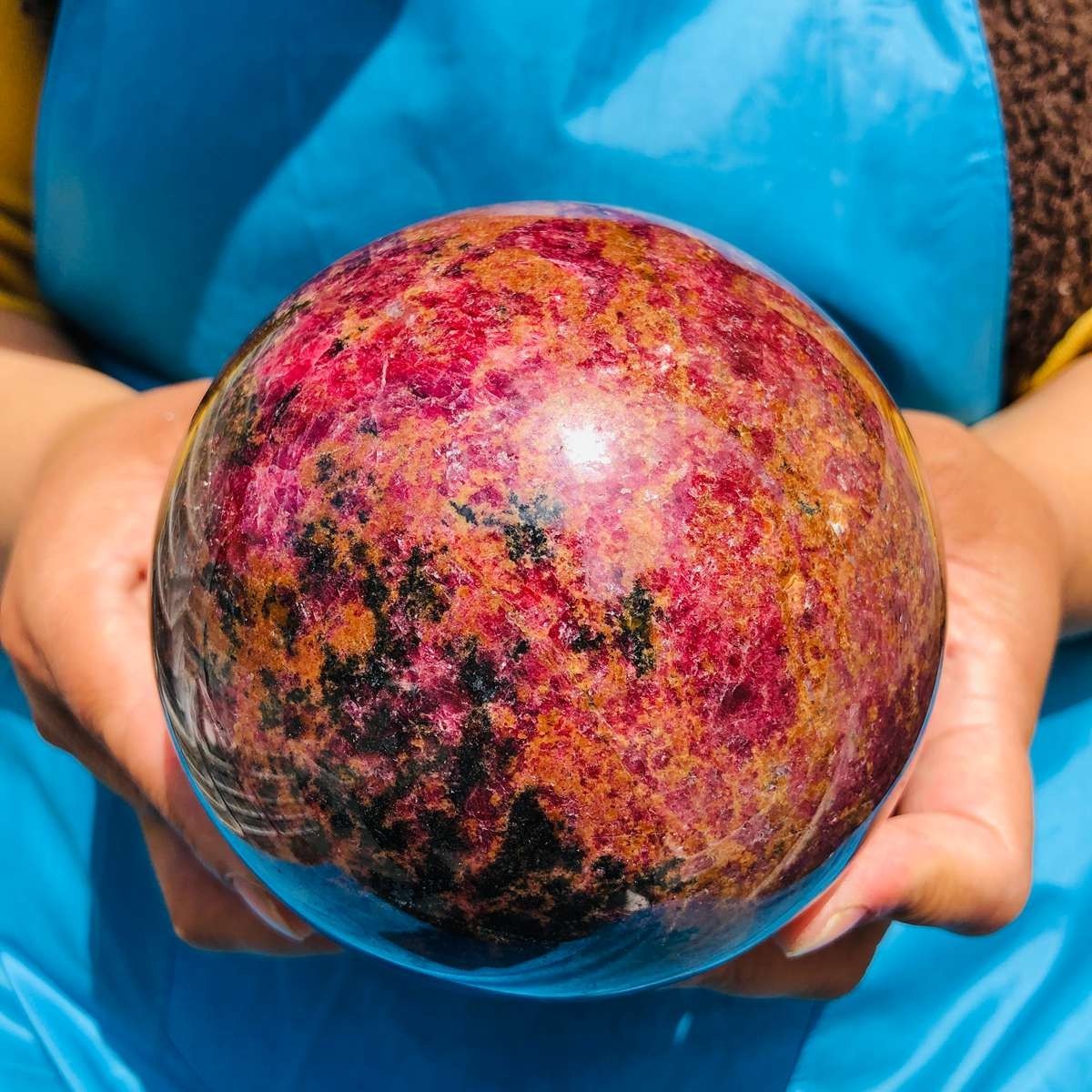 5.76LB Natural Rhodonite Crystal Sphere Pink Black Healing Gem Stone 4796