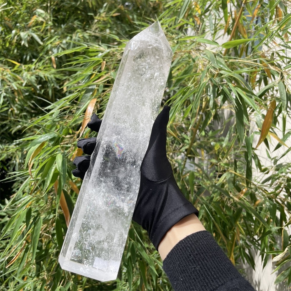 3.7LB 12.6″ Natural A++ Clear Quartz Obelisk Tower Crystal Reiki Decor Rainbow