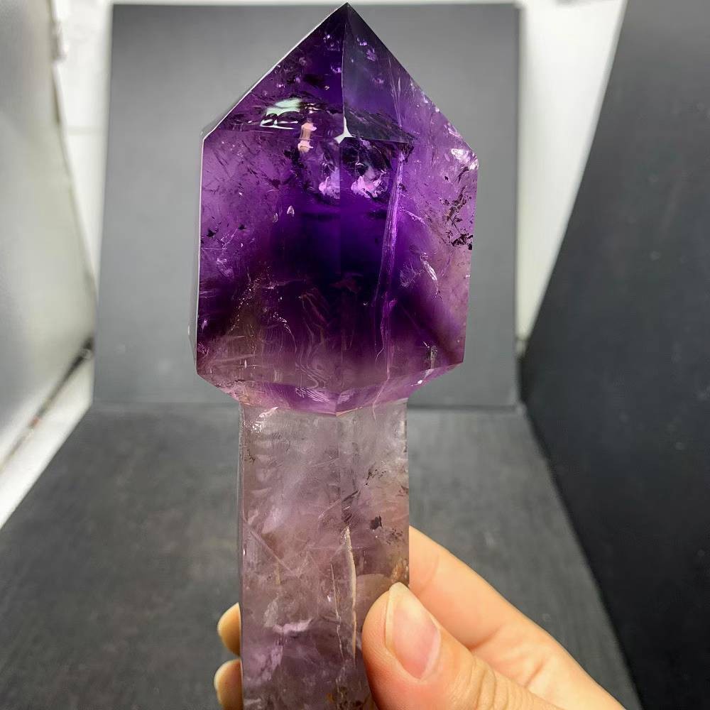 785g Natural Amethyst Quartz Point Scepter Crystal Energy Reiki Decor+Stand