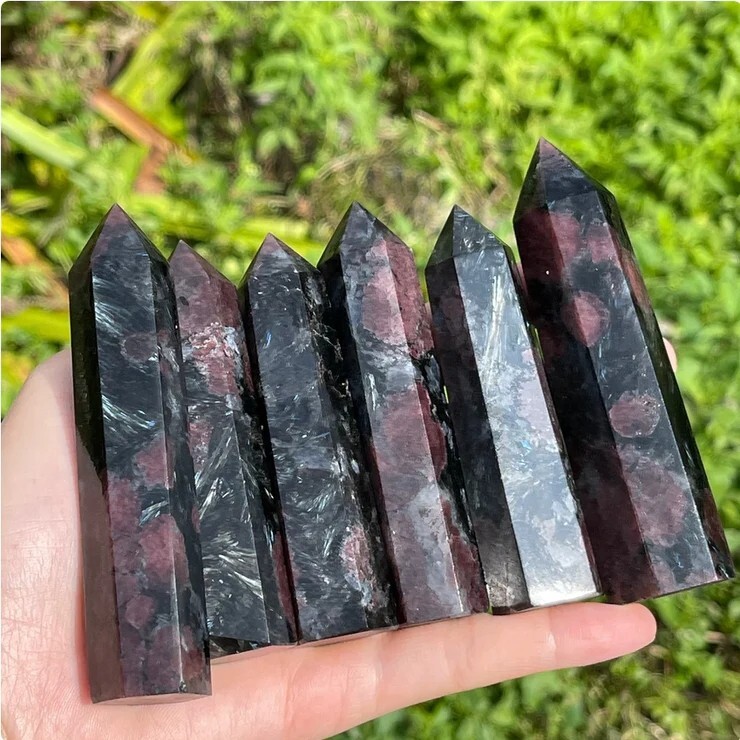 Garnet with Astrophyllite Healing Crystal Tower Point Wand Obelisk Decor Gift