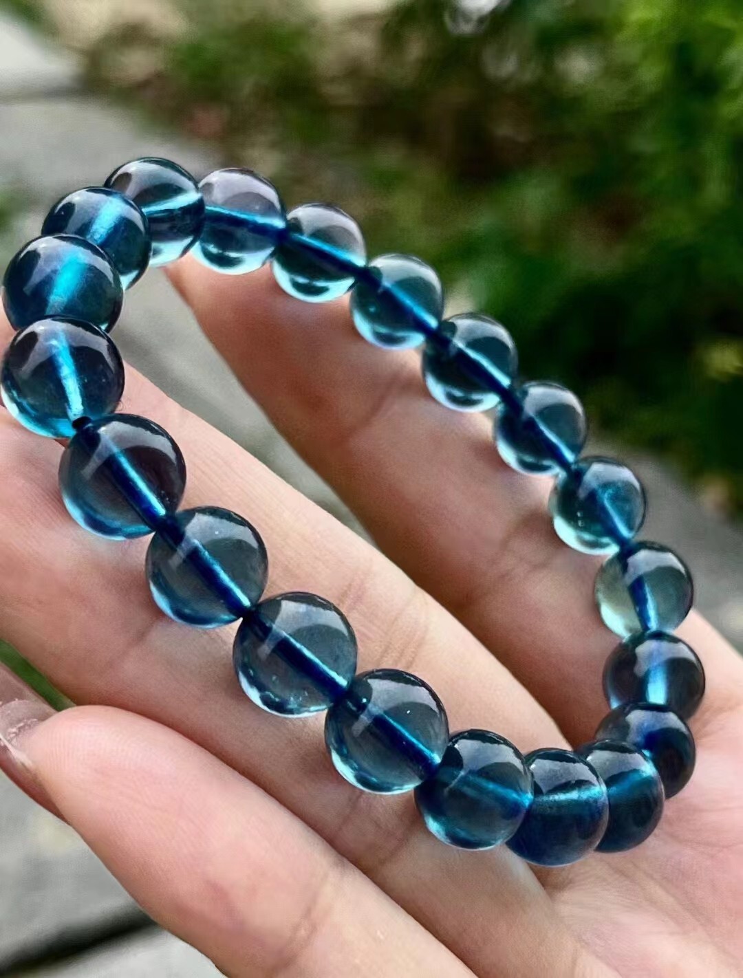 100% Natural Blue Ice Aquamarine Gemstone Round Beads Bracelet 10mm AAAAA