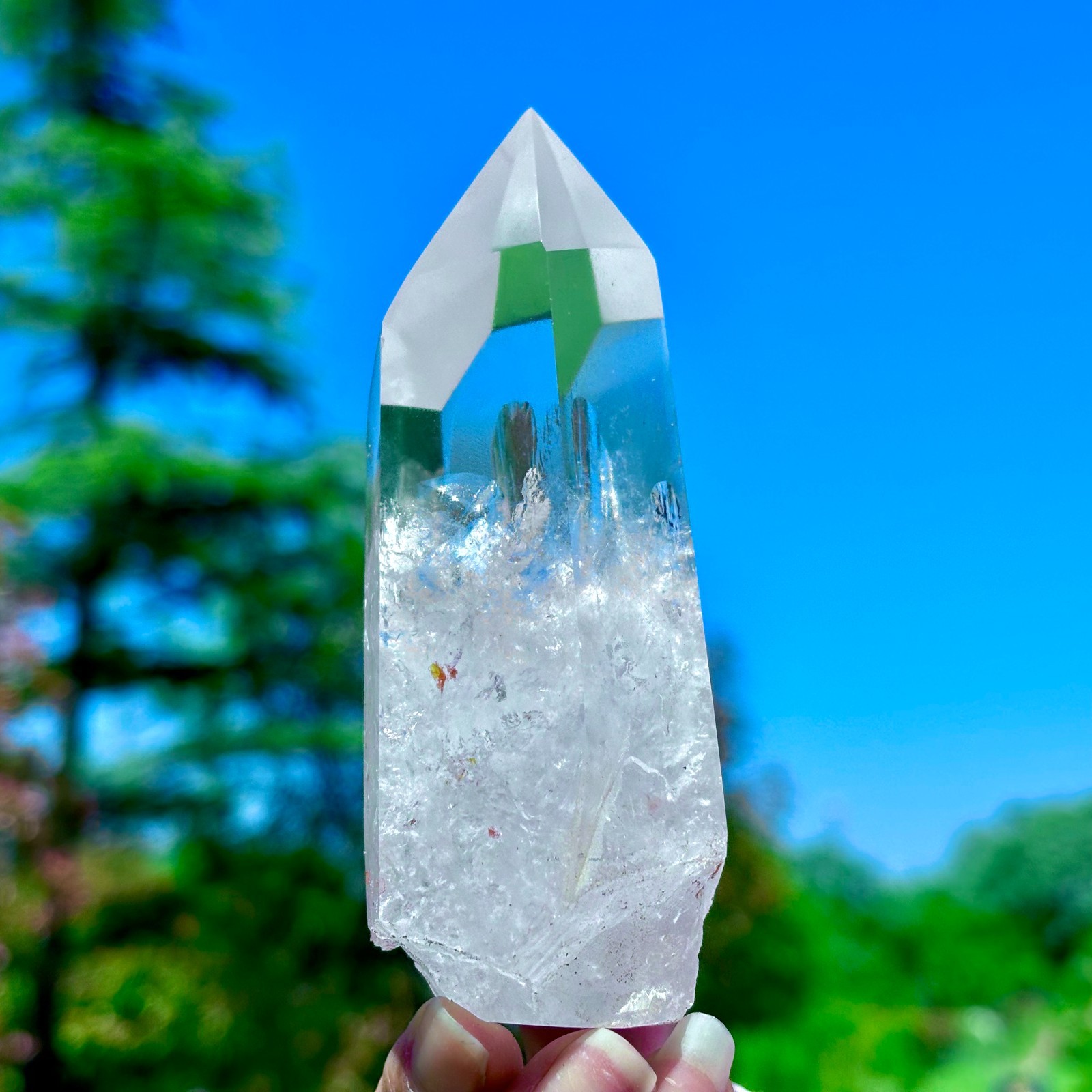 249G Natural Clear White Crystal Obelisk Transparent Quartz Energy Column Reik
