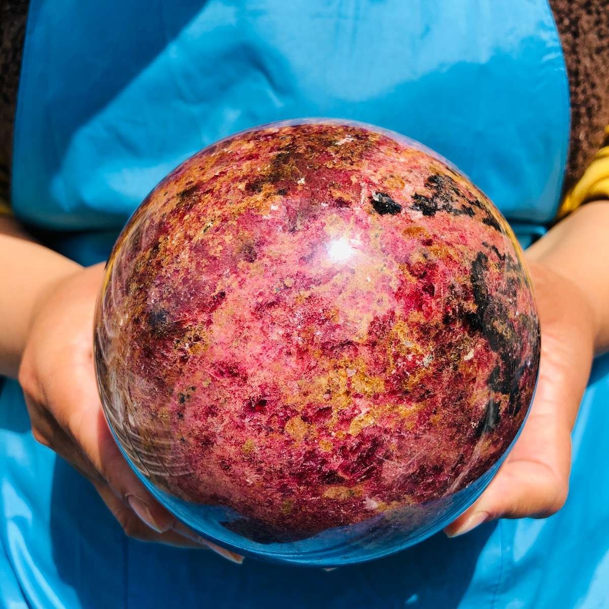 7.67LB Natural Rhodonite Crystal Sphere Pink Black Healing Gem Stone 4791