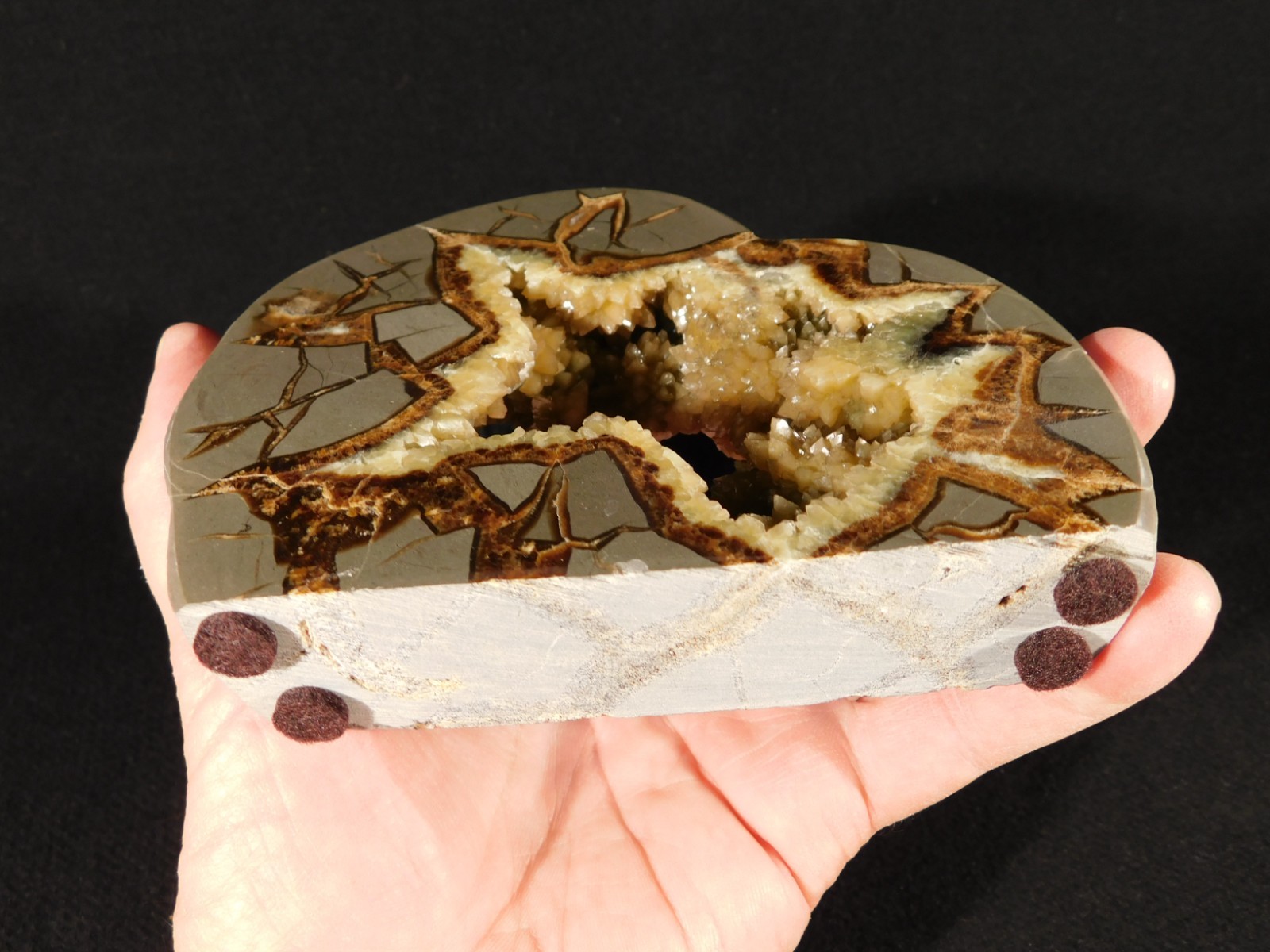 Big! Polished AAA Crystal Filled Hollow Septarian GEODE FREE Standing Utah 780gr
