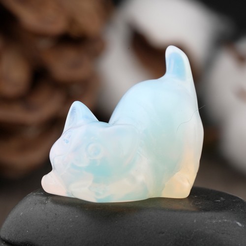 Opalite Crystal Cat Carving Stone Healing Protection Trinket Cat Lover Tier Gift