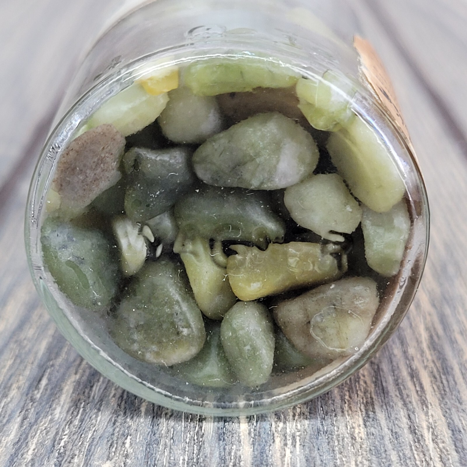 4oz Serpentine Crystal Tumbles in Vintage Apothecary Glass Jar “Fancies” Wagner
