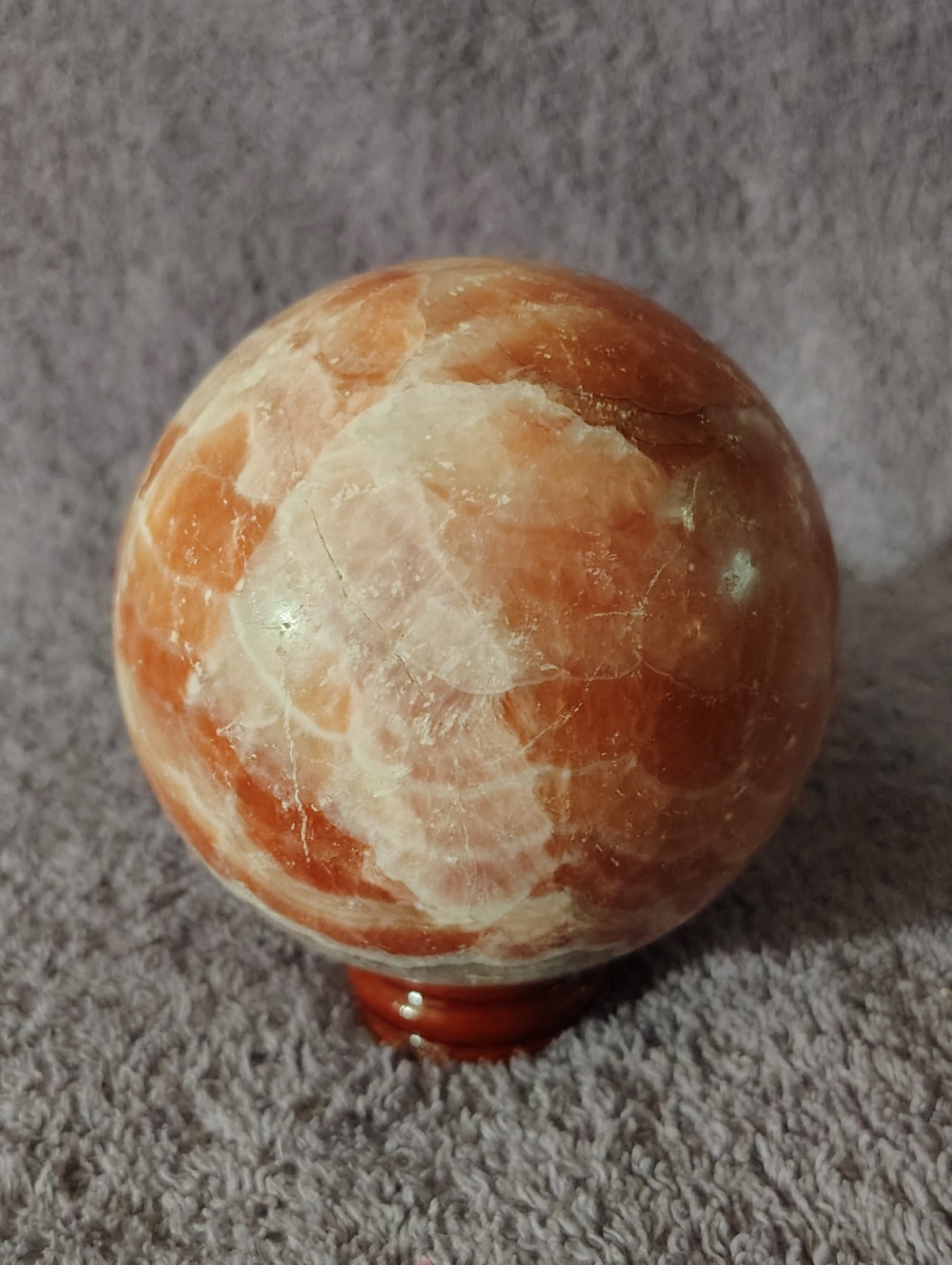 817g Large Natural Red Fire Quartz Sphere Crystal Healing Ball Reiki w/ Stand