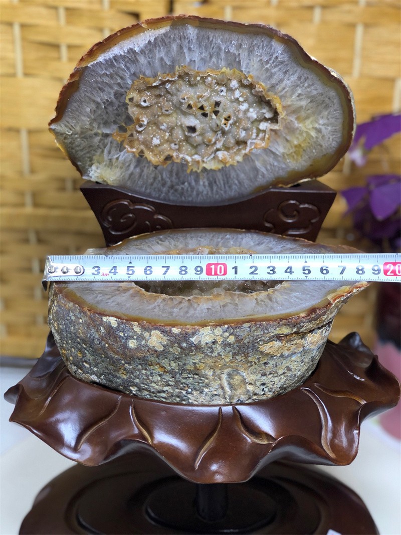 10.4LBNatural Agate Crystal Geode Quartz Bowl Wealth Spirit Energy Healing+Stand