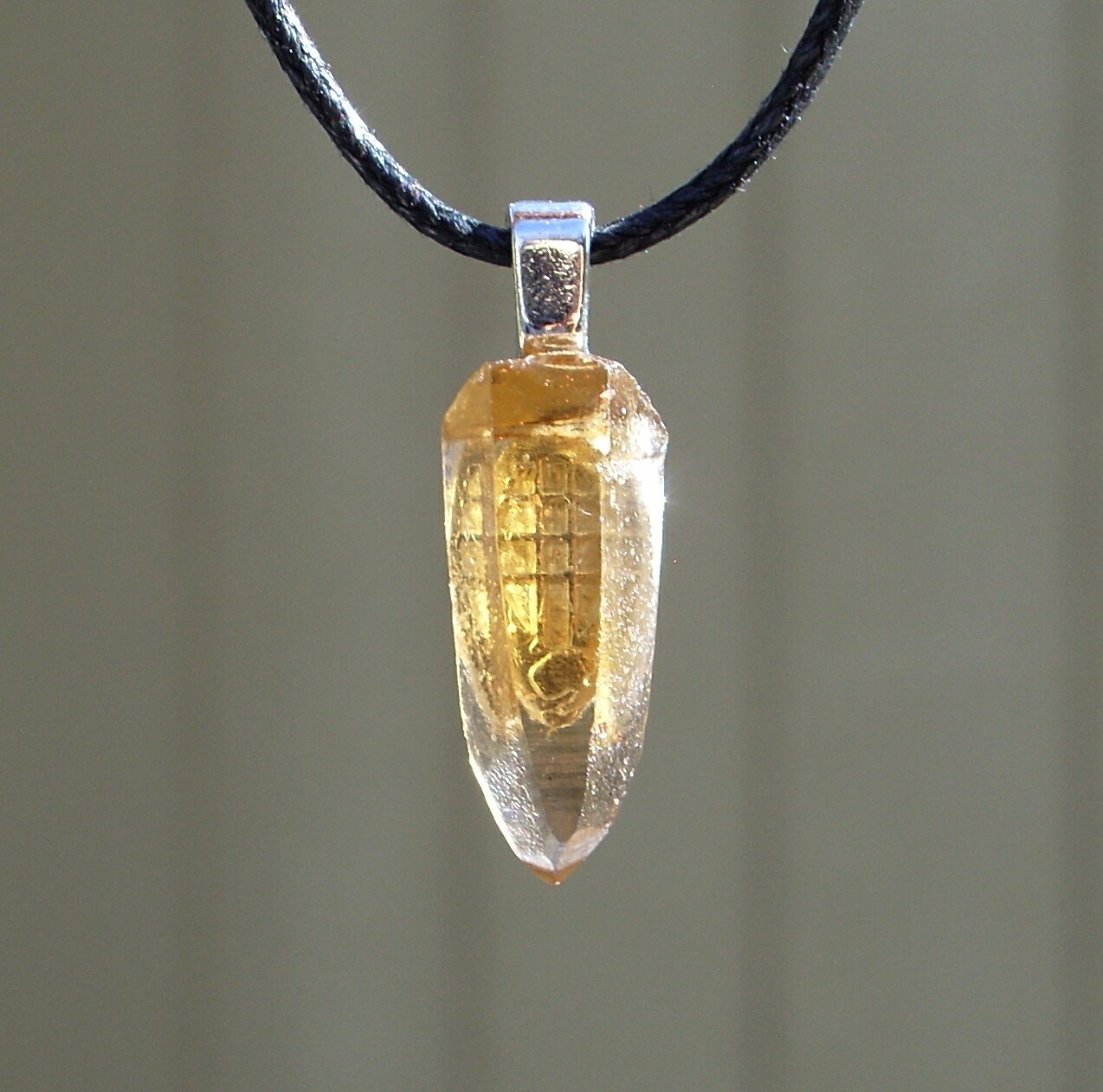 Natural Lemurian Citrine Crystal Point Free Form Stone Pendant Necklace Small