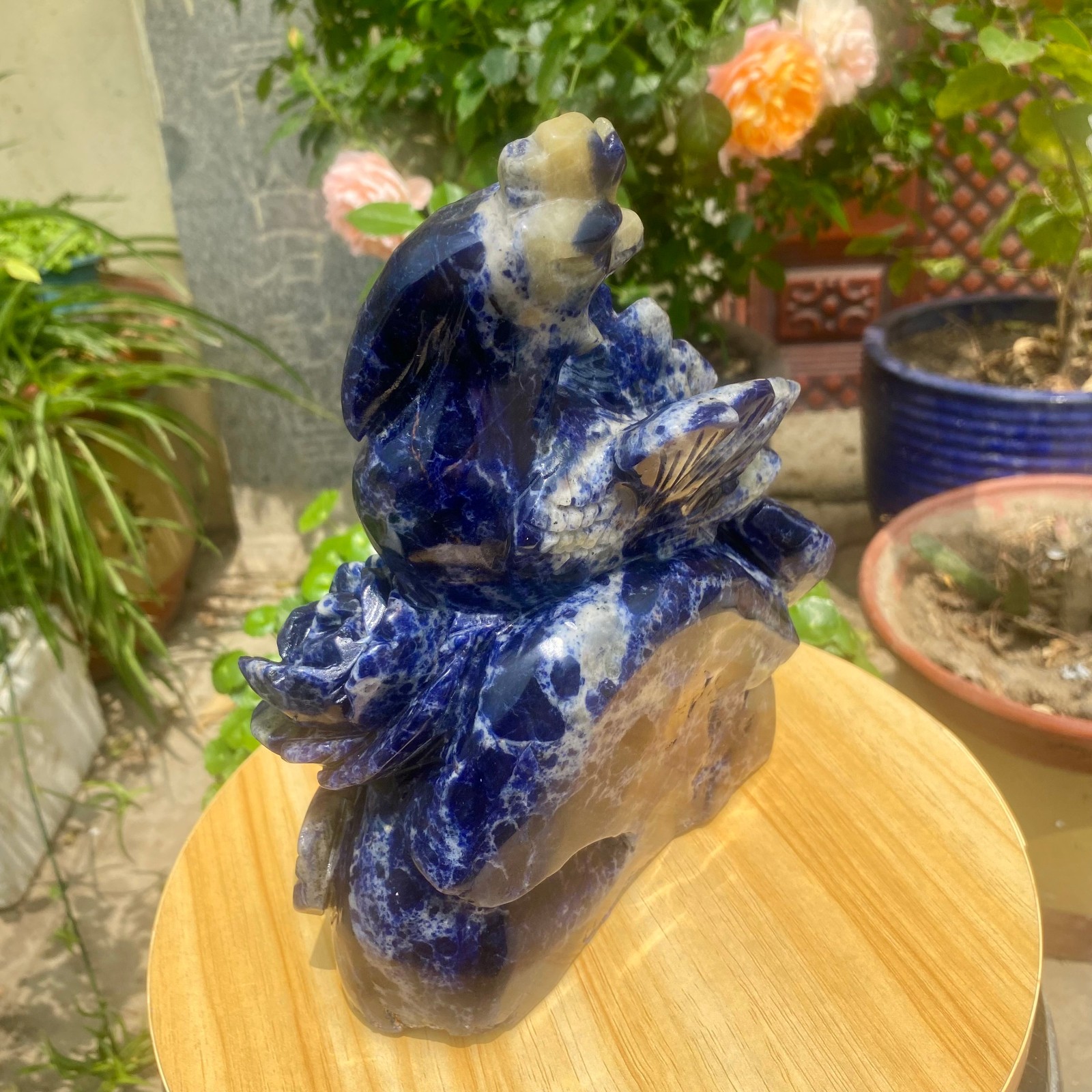 6.17LB Natural Blue Vein Stone Phoenix Carving, Home Decoration