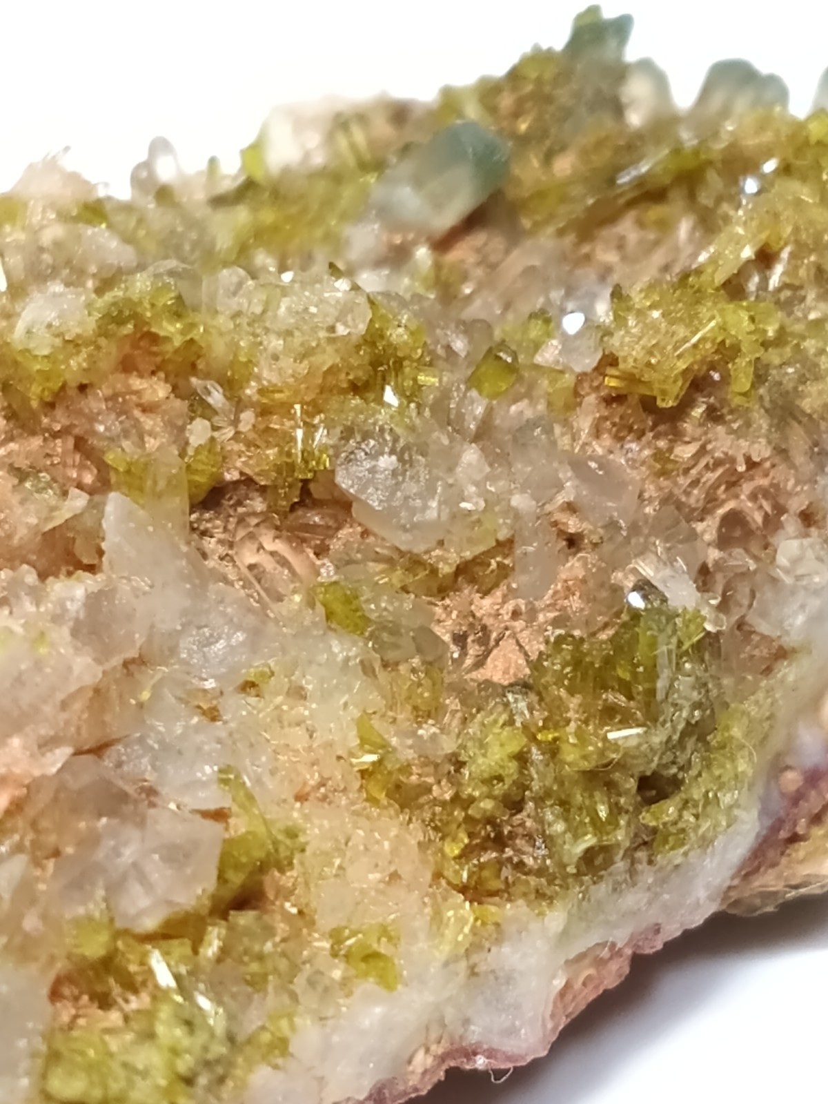 Green Natural Epidote Mineral On Quartz Crystal Matrix X84