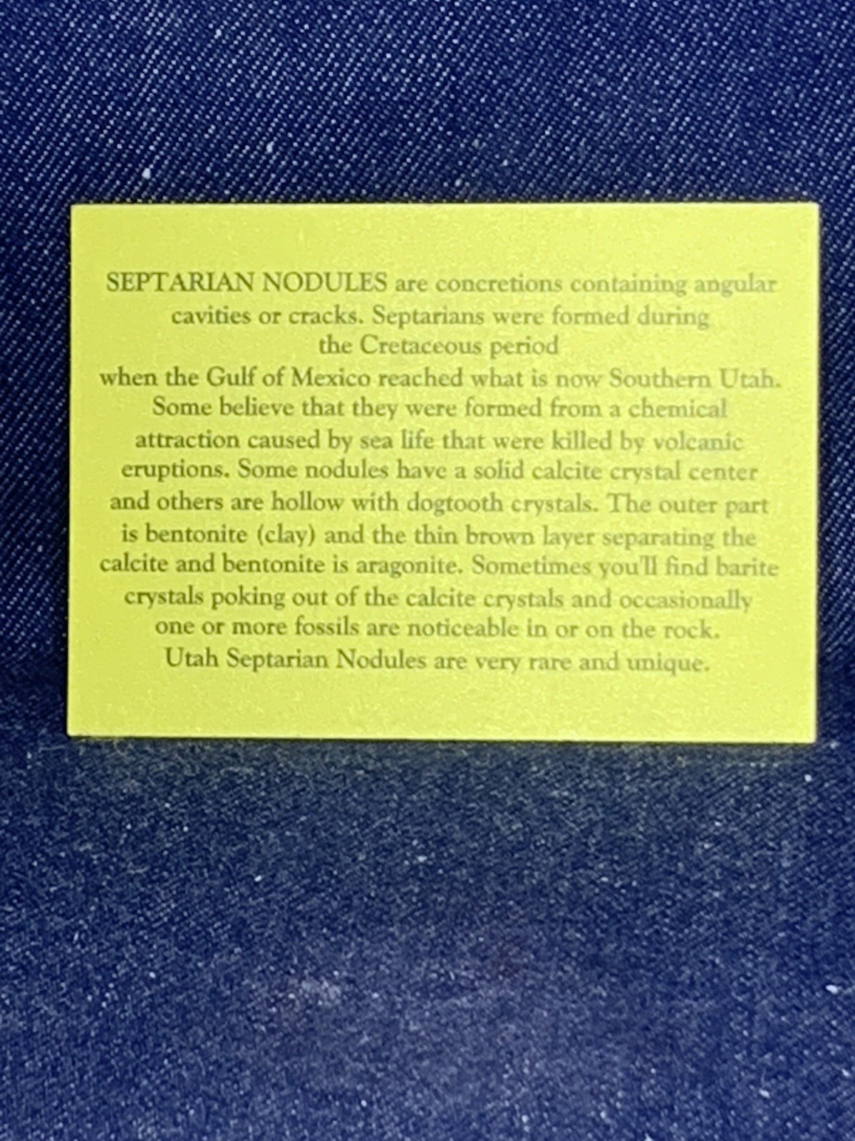 Septarian Nodule Hollow Free Form (Utah) Description Card