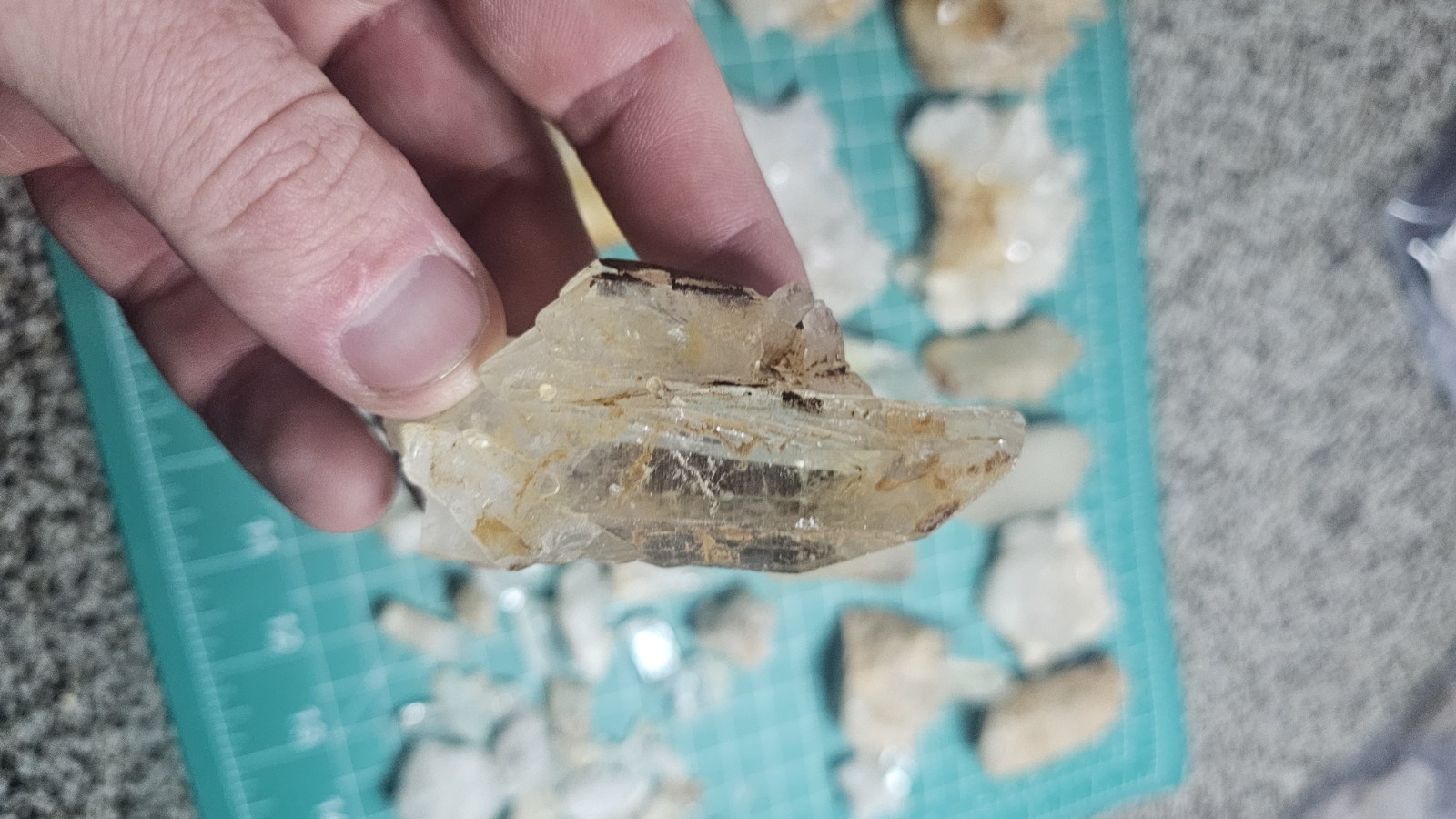 Huge Lot Of Quartz Crystal Points And Clusters. Iron Stained.