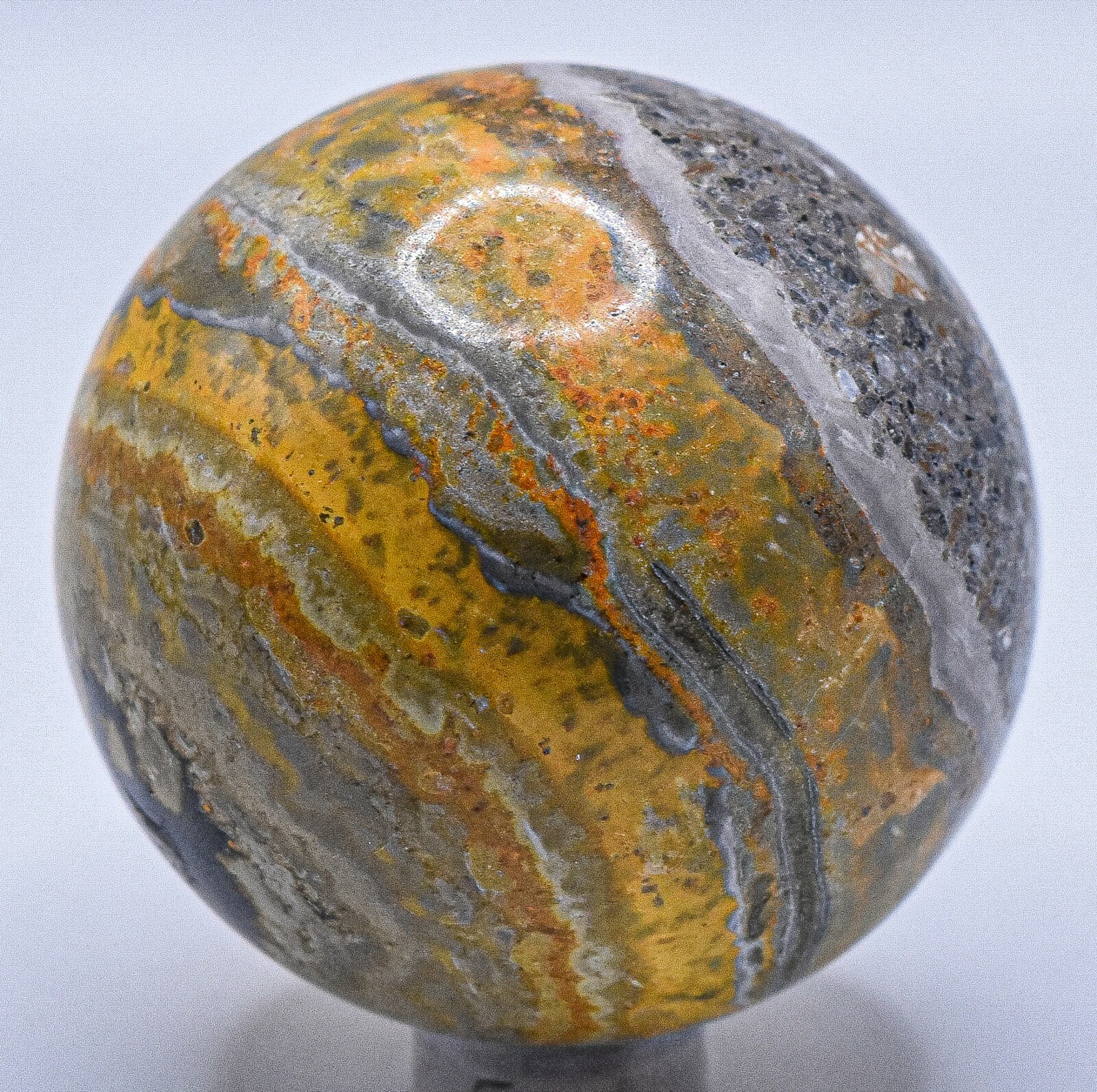 2″ Bumble Bee Jasper Sphere Silverish Orange Layered Gemstone Mineral Indonesia