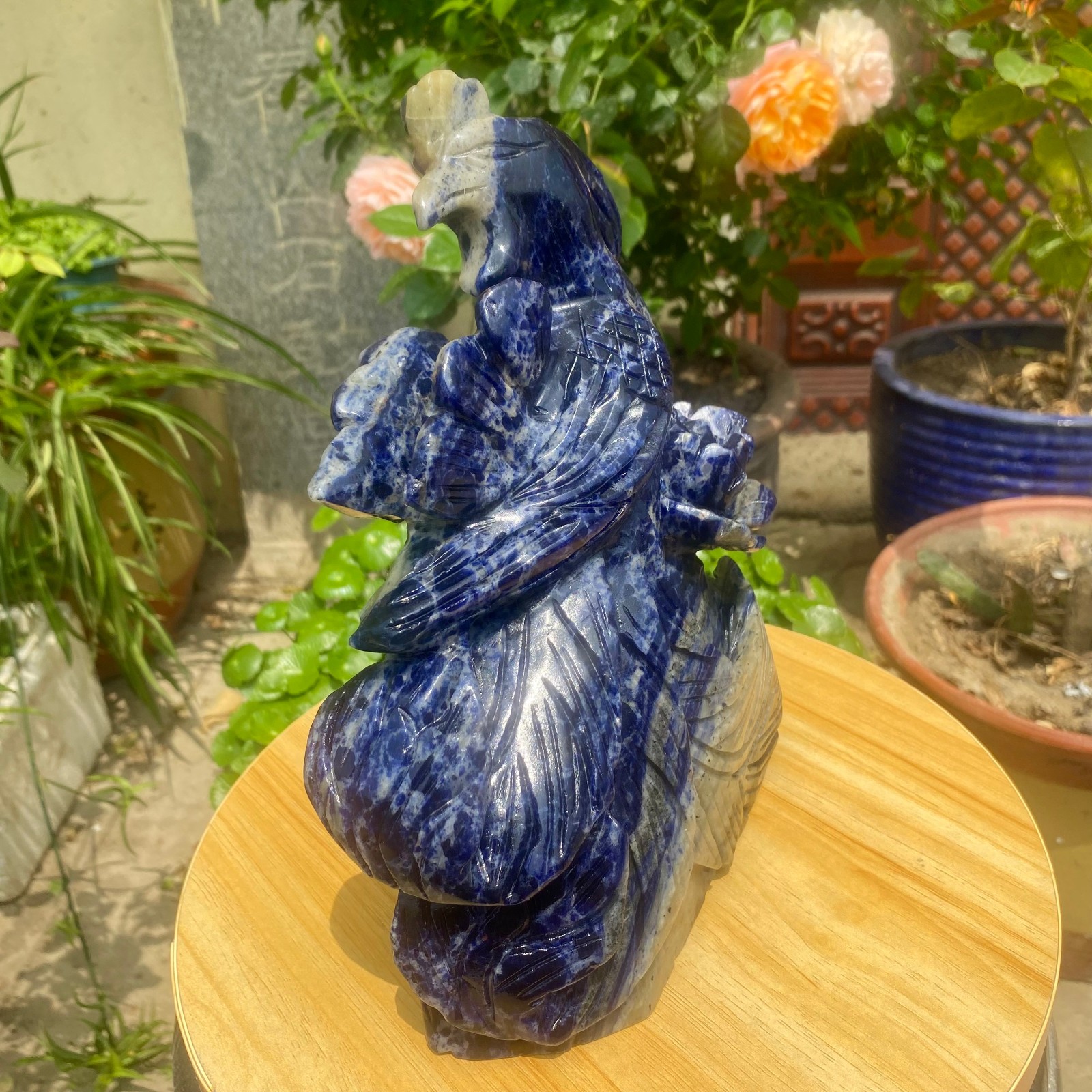 6.17LB Natural Blue Vein Stone Phoenix Carving, Home Decoration