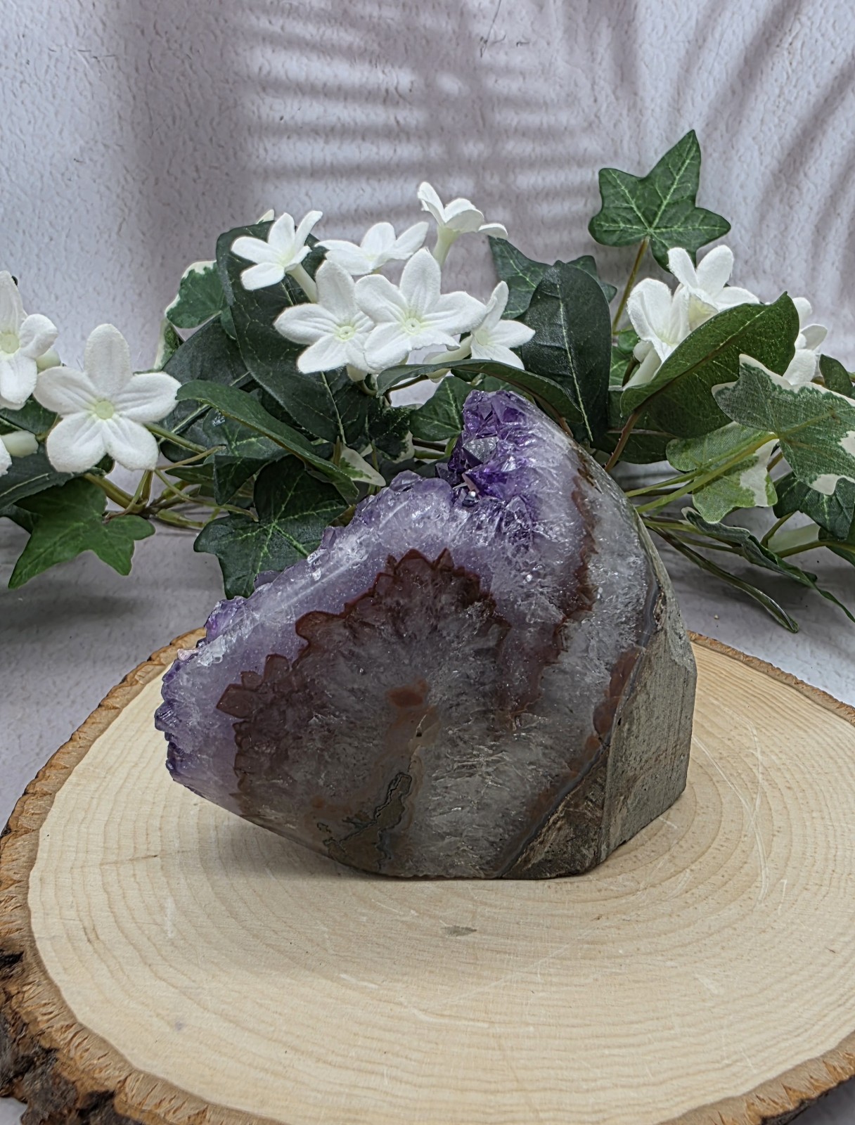 Natural Uruguay Amethyst Geode Purple Crystal with Agate Banding Free Standing