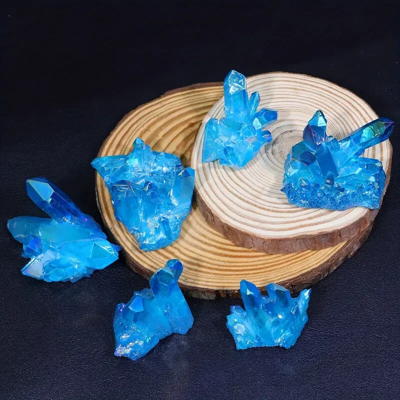 Aqua Aura Blue Quartz Titanium Cluster Mineral Specimen Healing Crystal 80-100g
