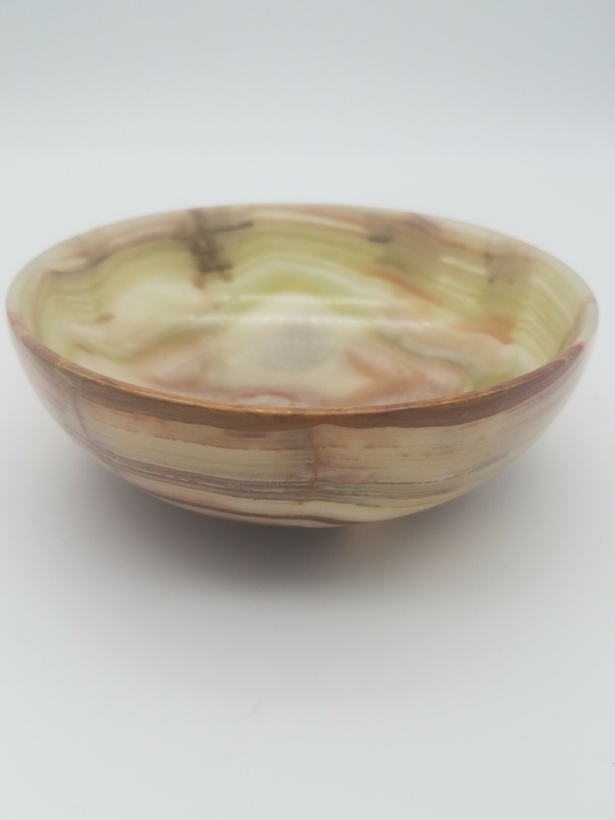 6″ Thin Carved Onyx Bowl Green, Red, Gold, Brown, White Veins
